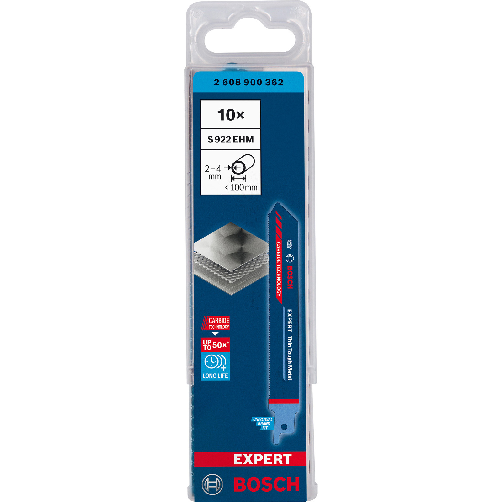 Lama per seghetto alternativo Bosch S922EHM 10x, per metallo sottile, 2-4mm, 100mm.