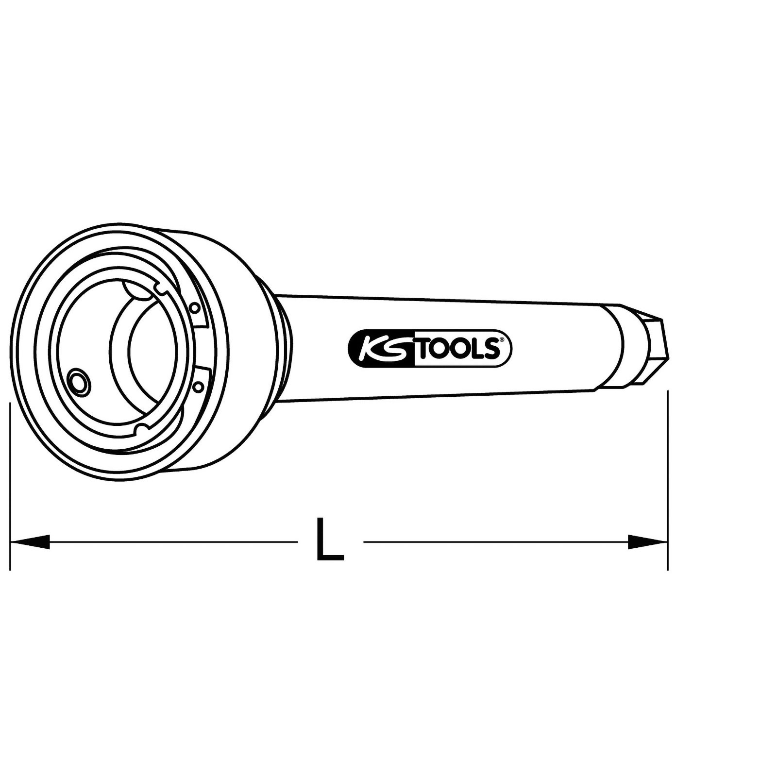 Attrezzo KS Tools con misura L, disegno schematico.