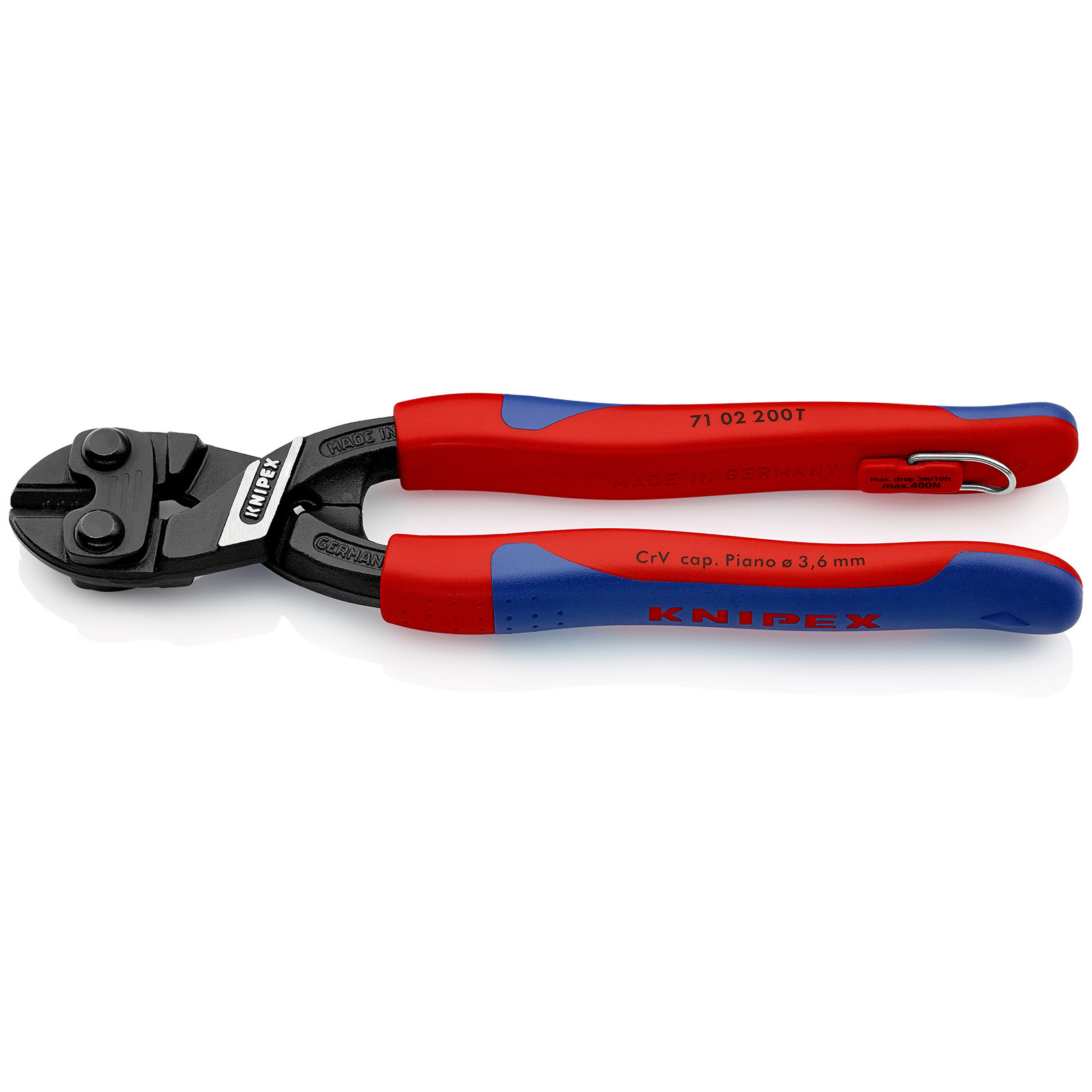 Un tronchese Knipex rosso e blu made in Germany.