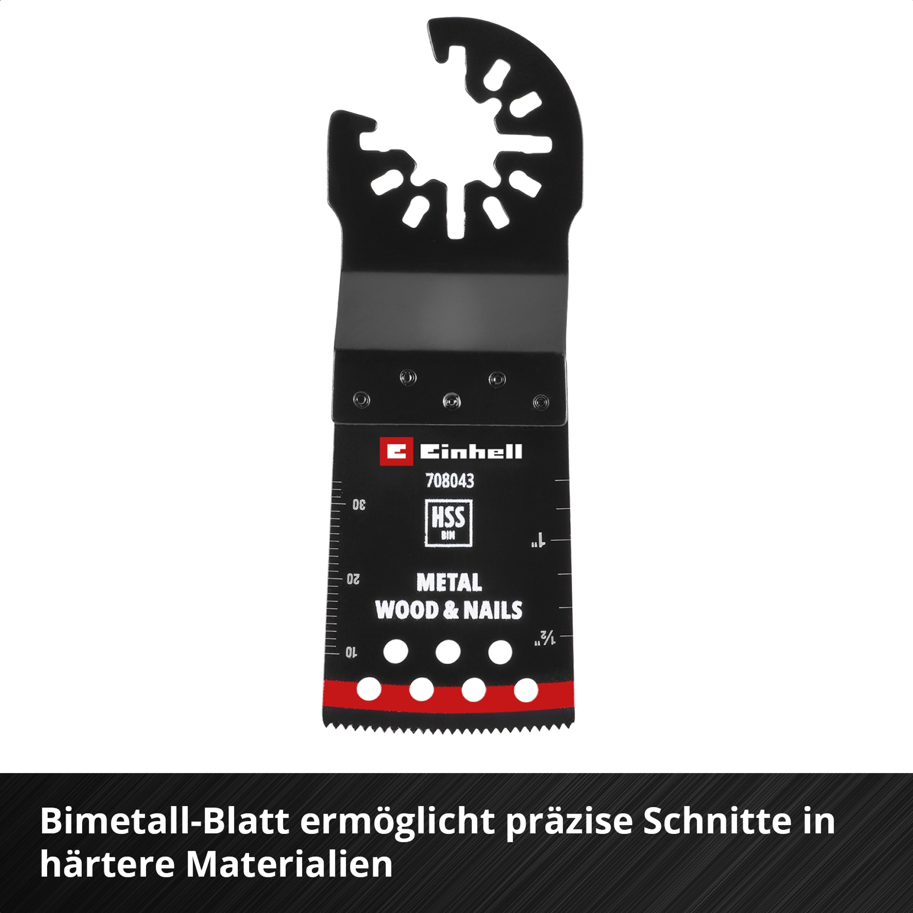 Ein schwarzes Bimetall-Sägeblatt mit gezahntem Rand und HSS-Markierung.