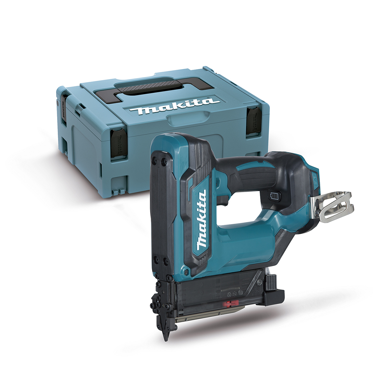 Una valigetta Makita blu e una sparapunti cordless blu e nera.