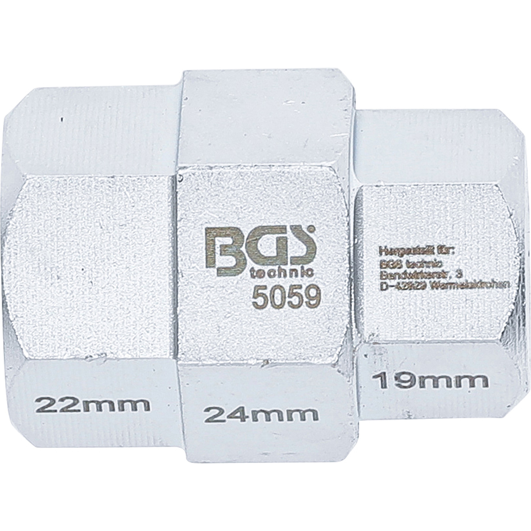 Silberner Adapter mit 22mm, 24mm und 19mm Markierungen.