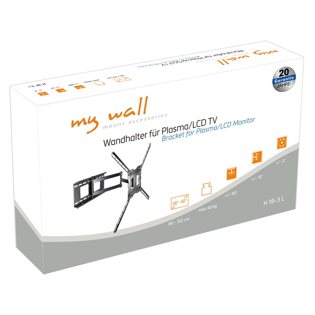 Scatola per un supporto da parete per TV al plasma/LCD con dettagli.