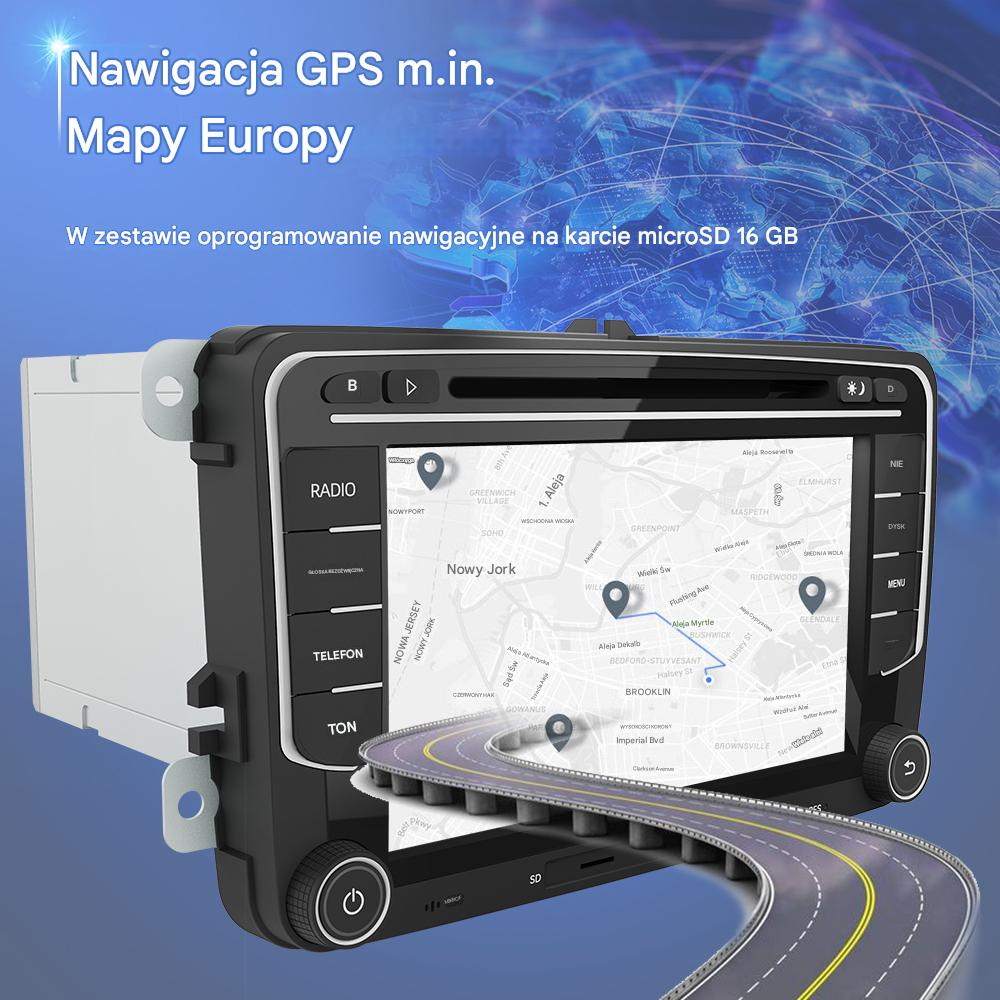 Nawigacja GPS z mapami Europy i kartą microSD 16 GB.