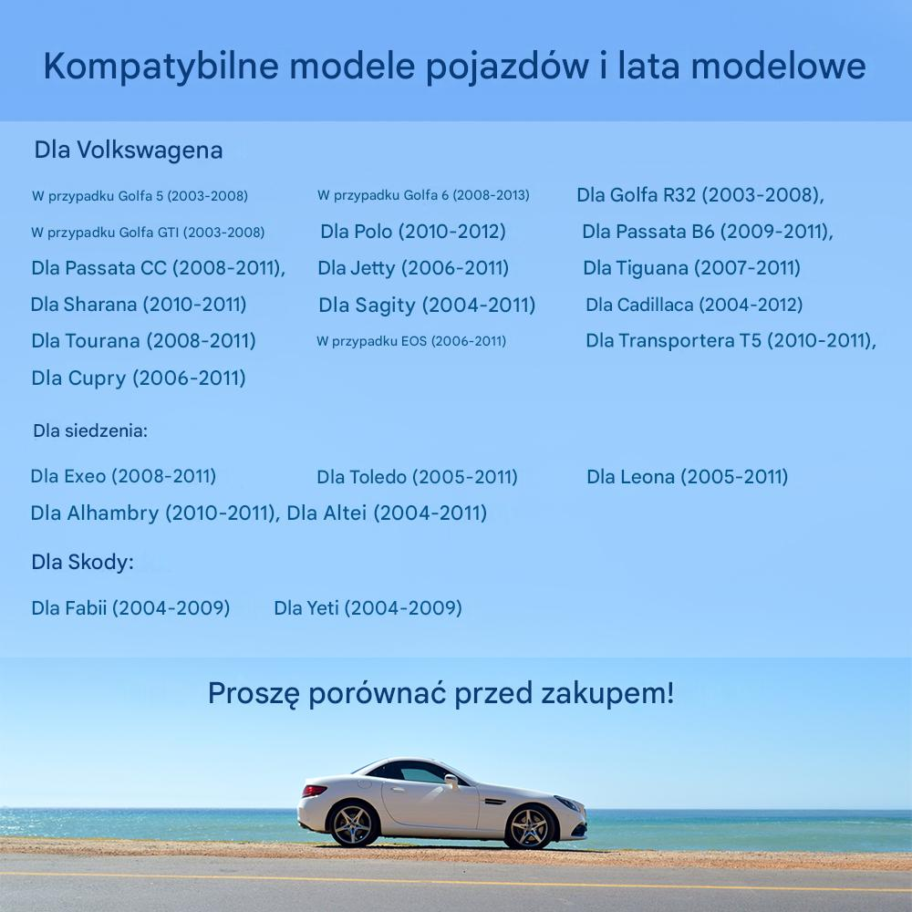 Kompatybilne modele pojazdów i lata modelowe z listą samochodów VW i Skoda.