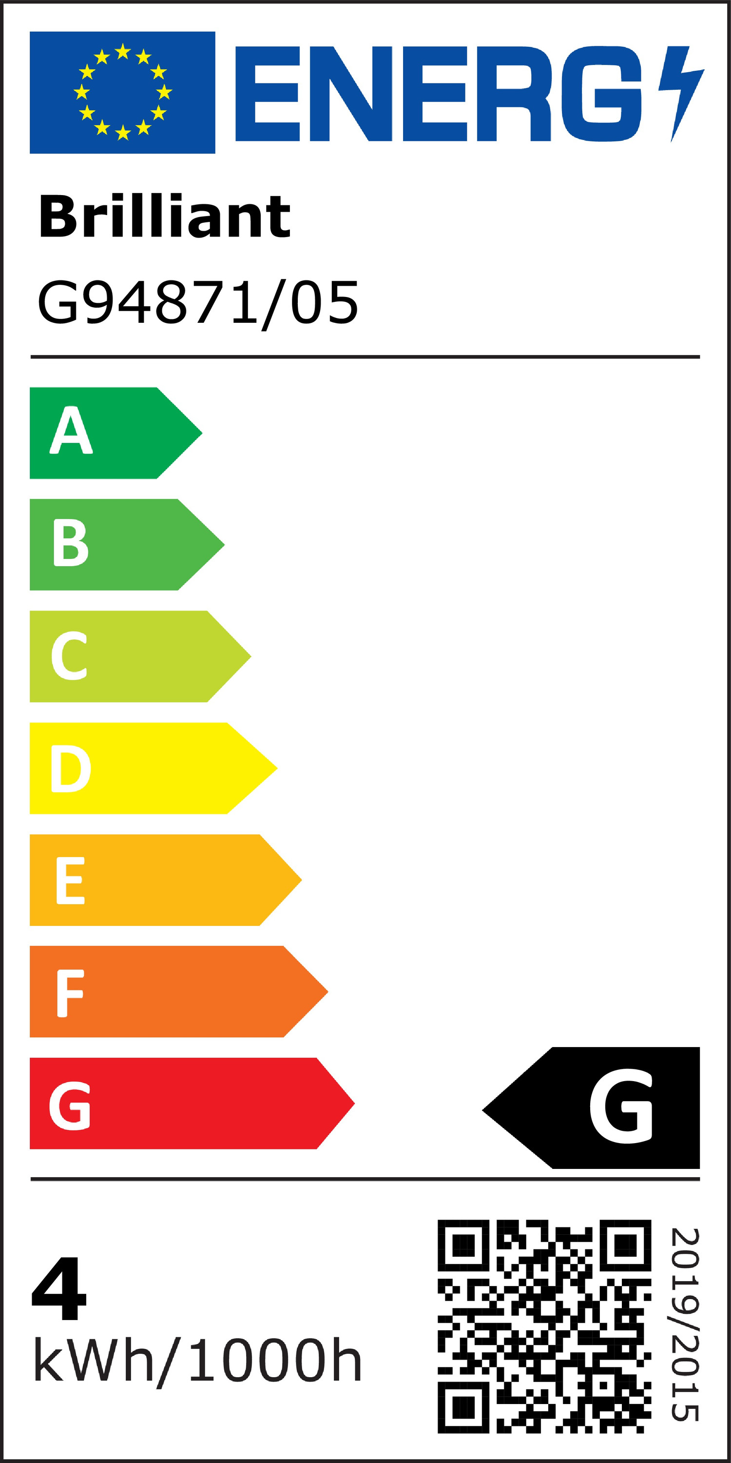 Energielabel: Brilliant G94871/05, Klasse G, 4 kWh/1000h.