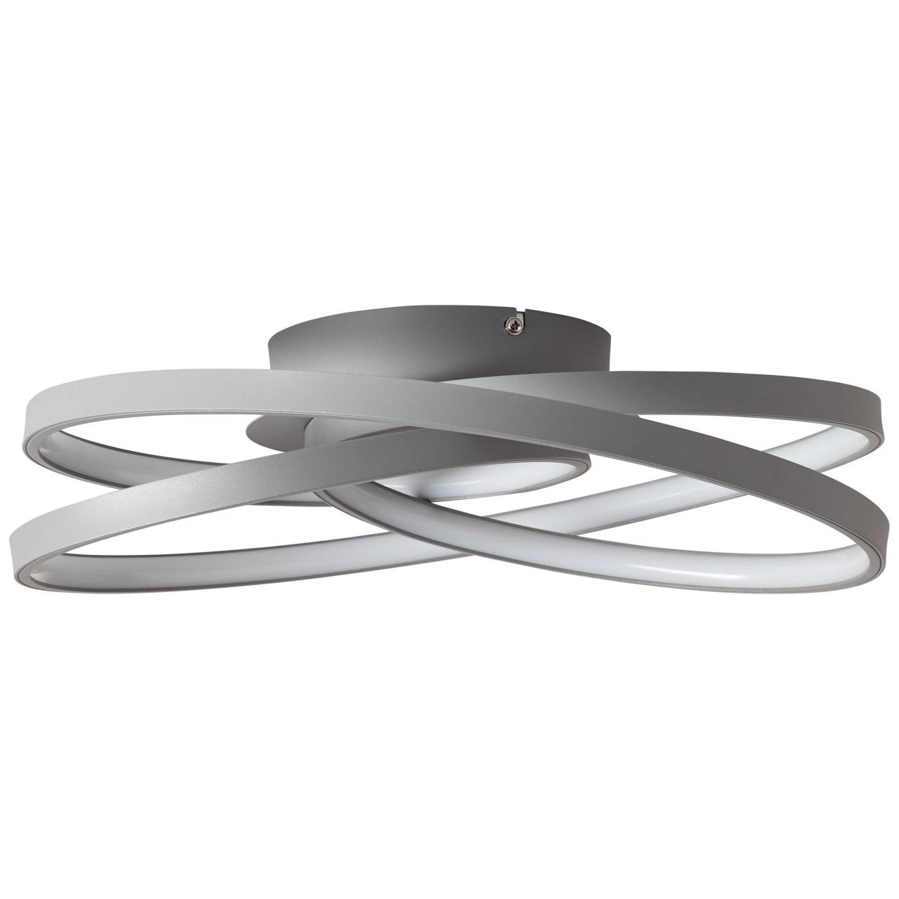 Moderne Deckenleuchte mit verschlungenen grauen Ringen und LED-Licht.