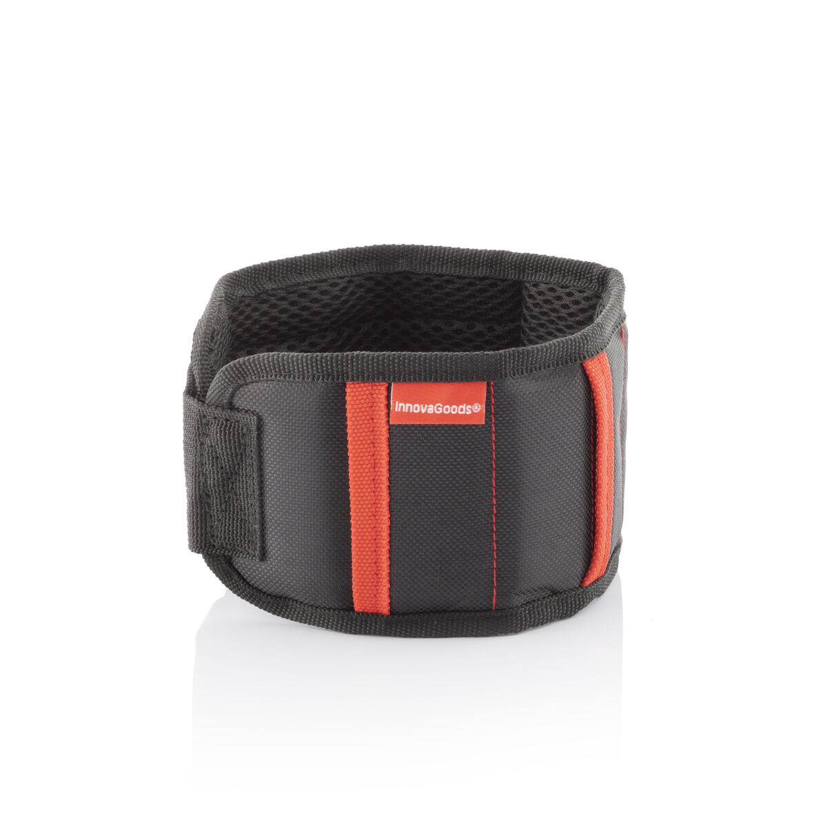 Cintura porta attrezzi nera con accenti rossi e logo InnovaGoods.