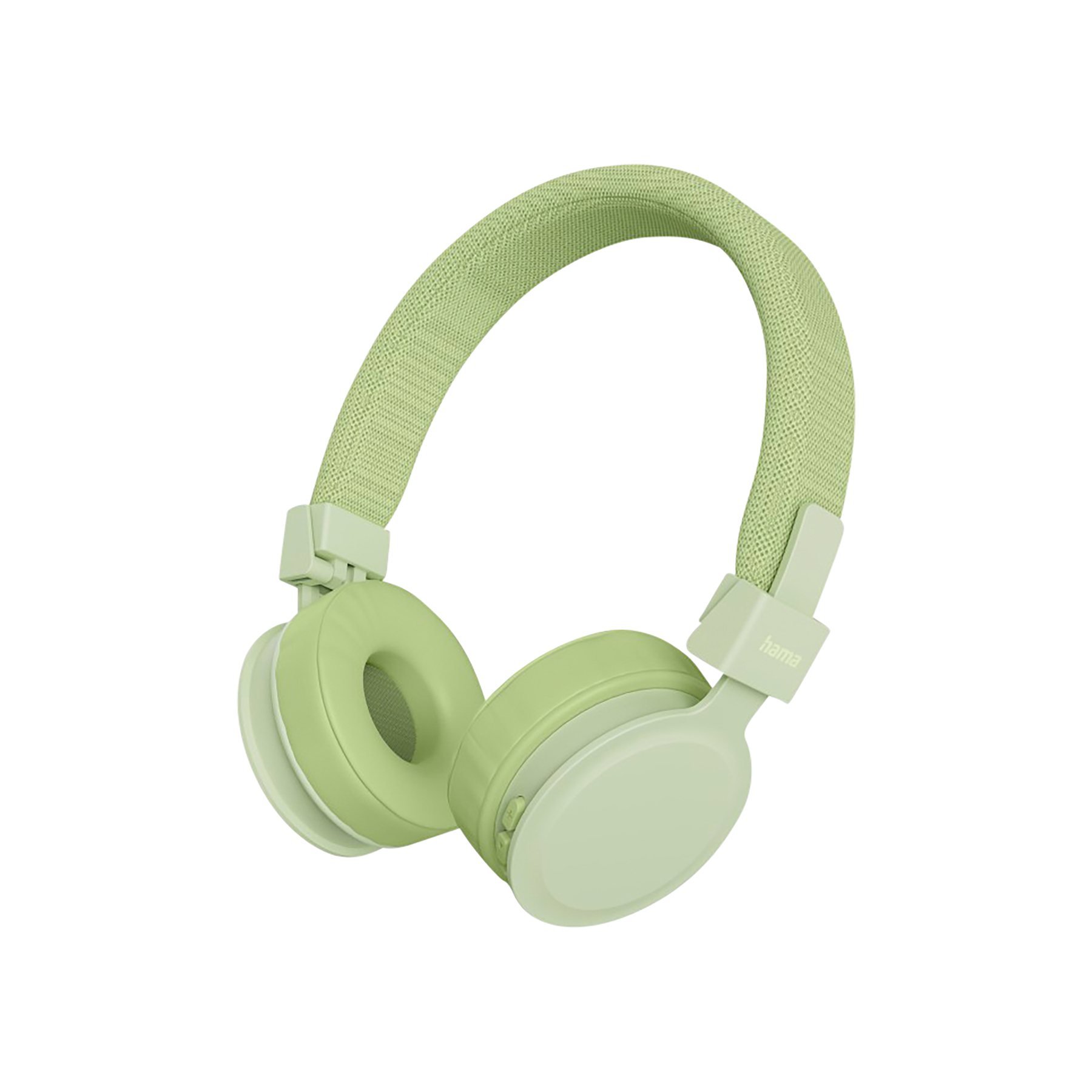 Jasnozielone słuchawki z wyściełanym pałąkiem i nausznikami.