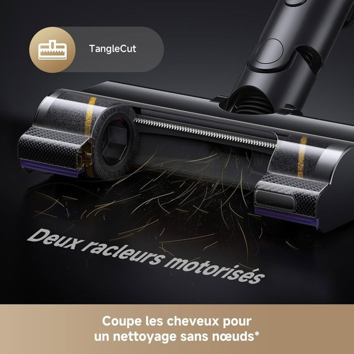 Cabezal de cepillo aspirador con pelo, función TangleCut.