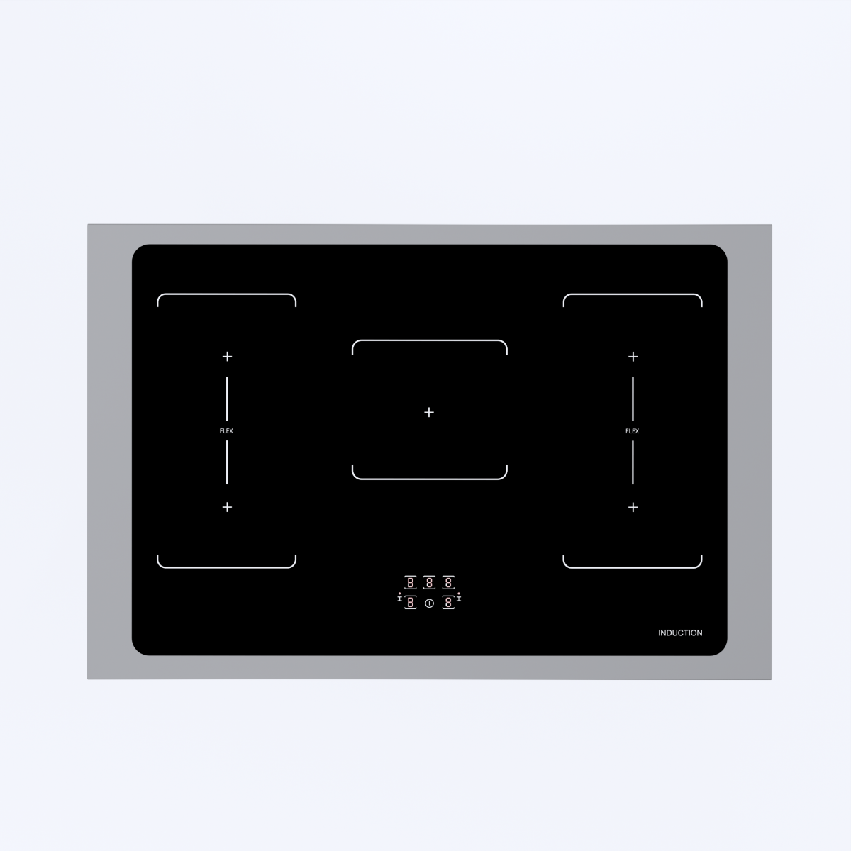A black induction cooktop with touch controls and four cooking zones.