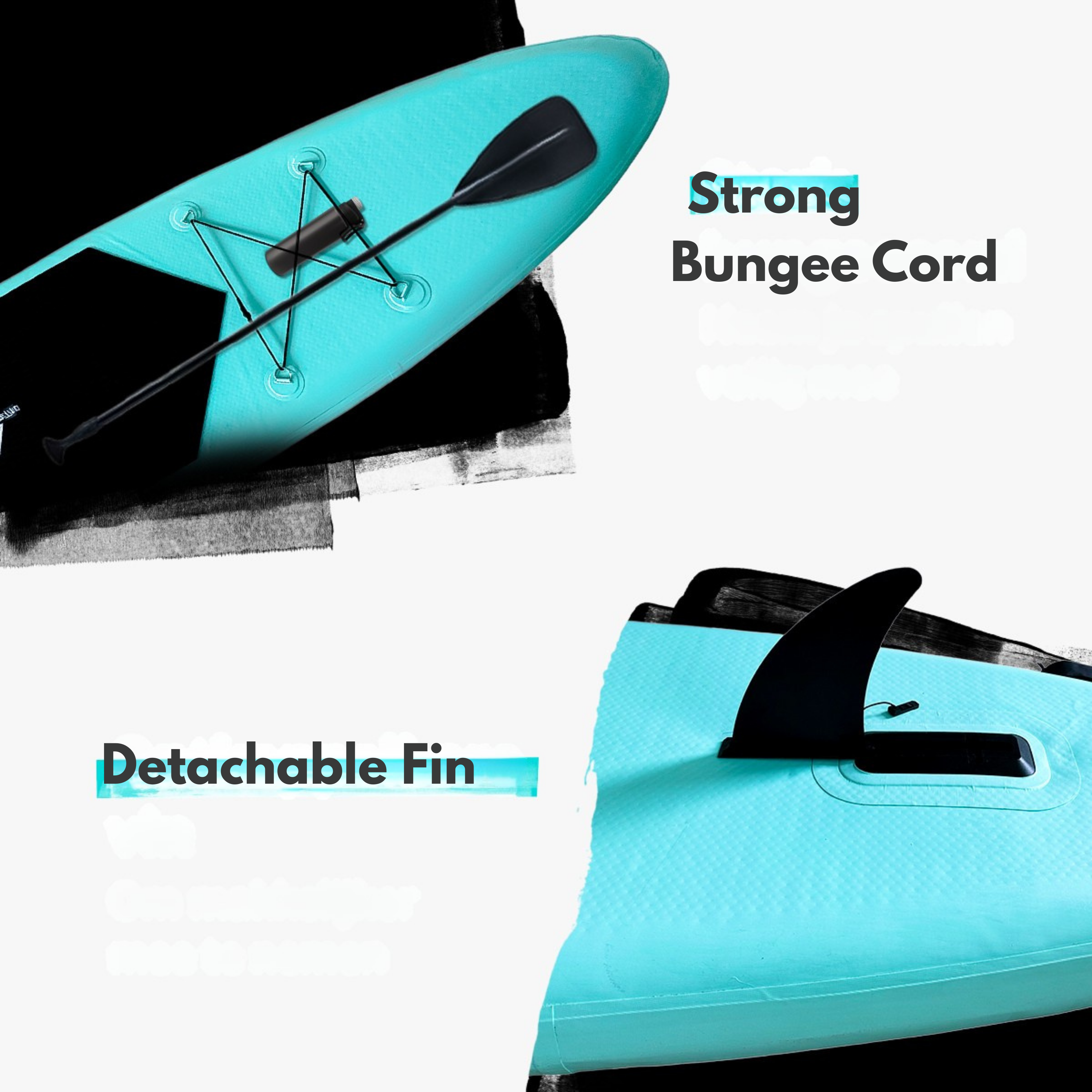 Turquoise SUP met peddel en afneembare vin.