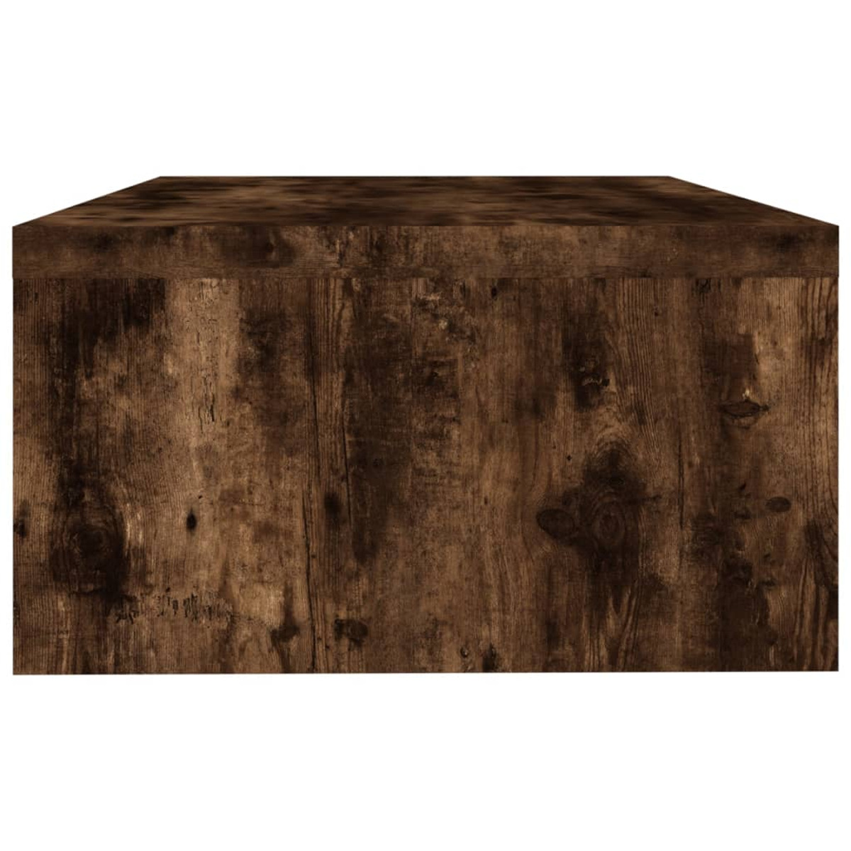 Dunkles Holzregal mit sichtbarer Maserung und Astlöchern.