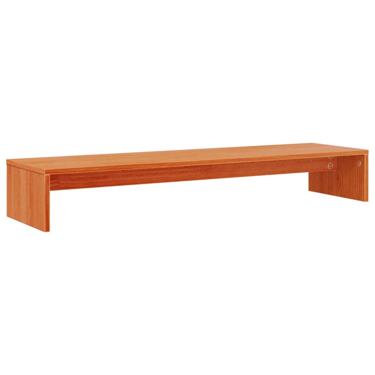 Ein langer, schmaler Monitorständer aus Holz.
