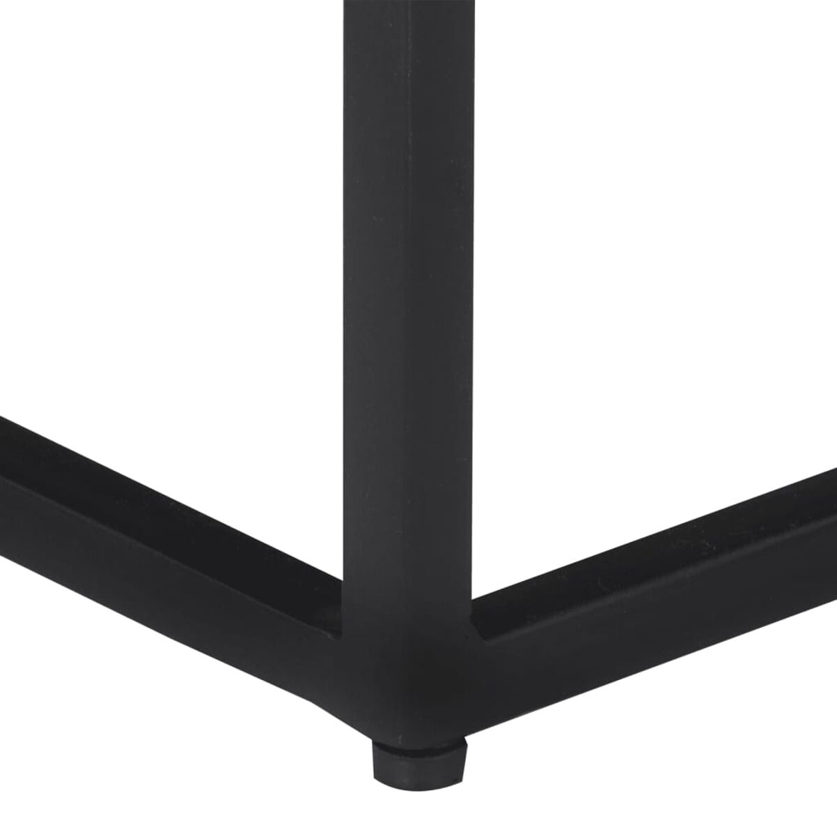 Schwarz pulverbeschichtete Metallbasis eines Möbels mit drei Beinen.
