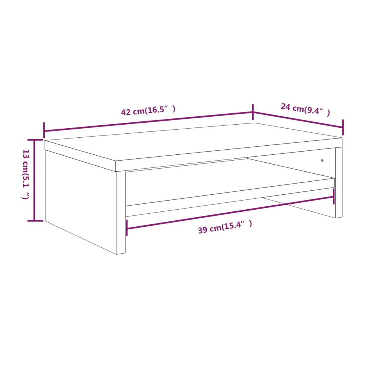Mesa de centro blanca con dimensiones: L 42 cm, An 24 cm, Al 13 cm.