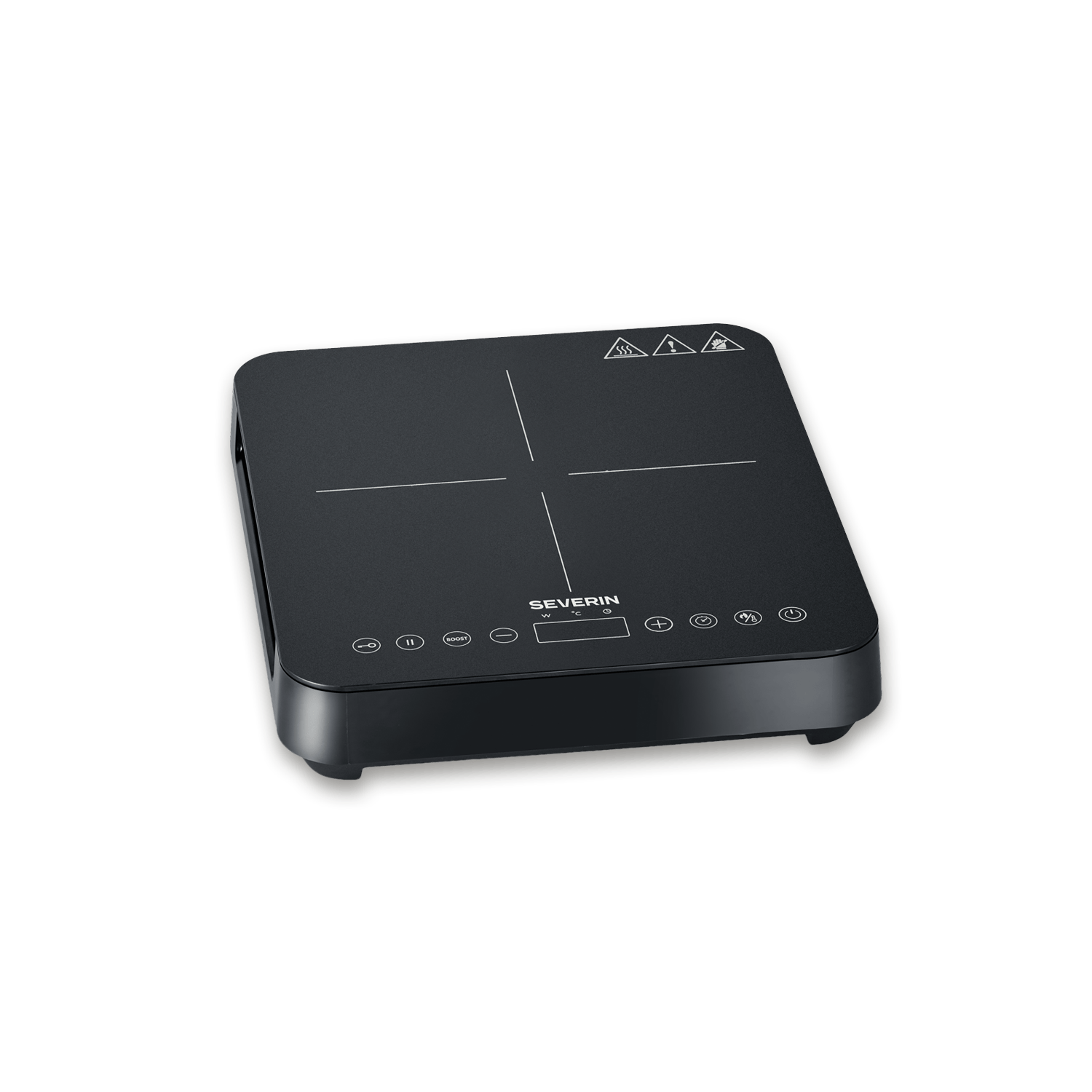 Czarna płyta indukcyjna z panelem dotykowym i cyfrowym wyświetlaczem.