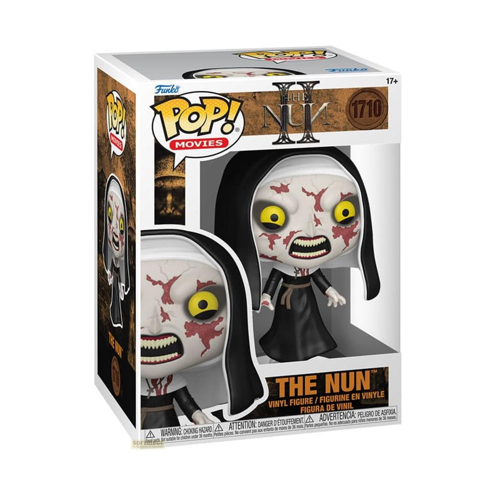 Funko Pop! Vinyl-Figur von 'The Nun' mit verletztem Gesicht und gelben Augen.