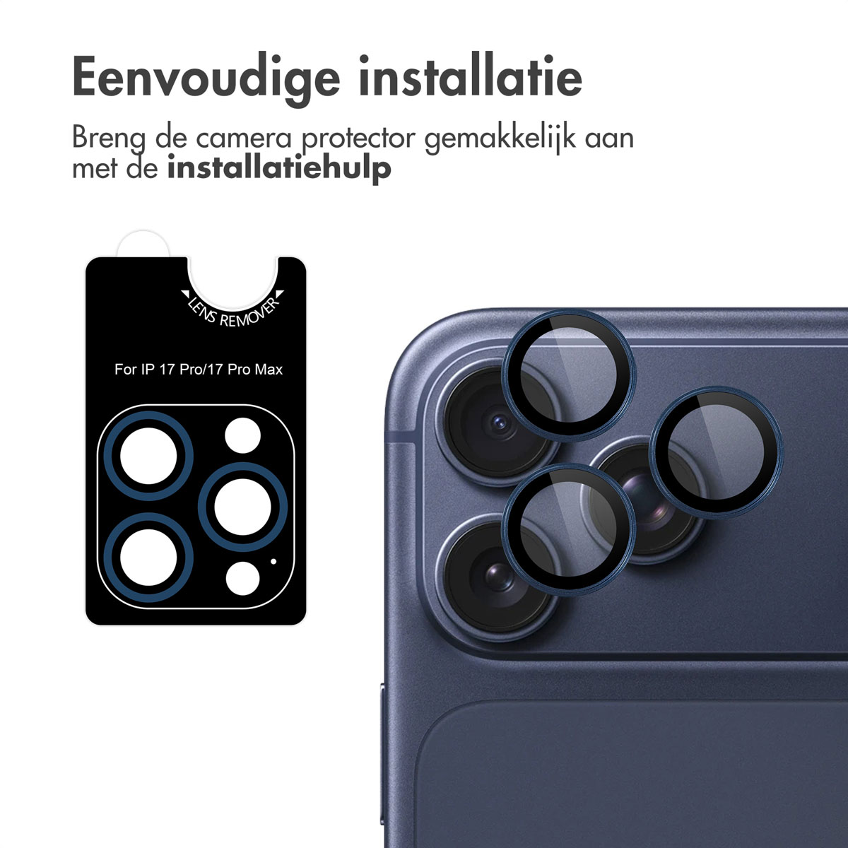 Installatietool voor iPhone 17 Pro/17 Pro Max cameralensbeschermer.
