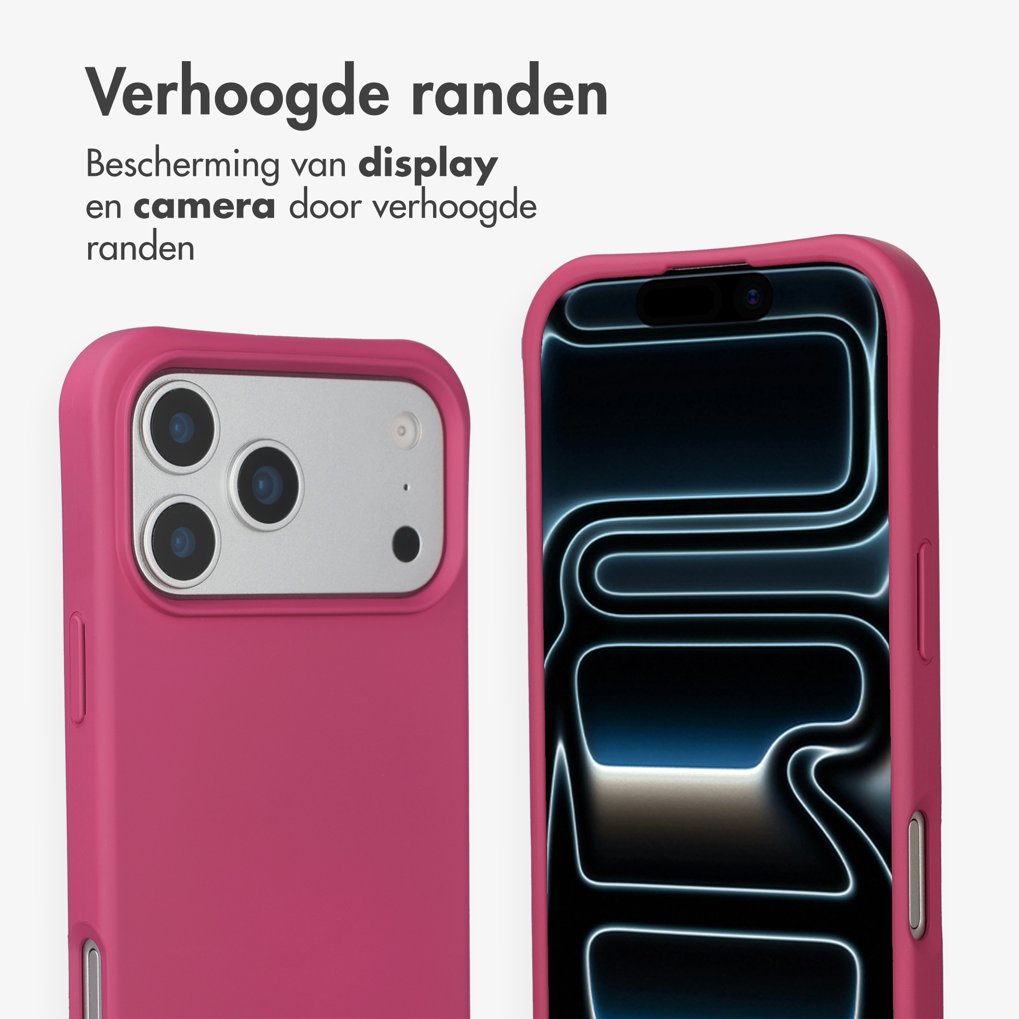 Une coque de téléphone rose avec protubérance de caméra et écran.