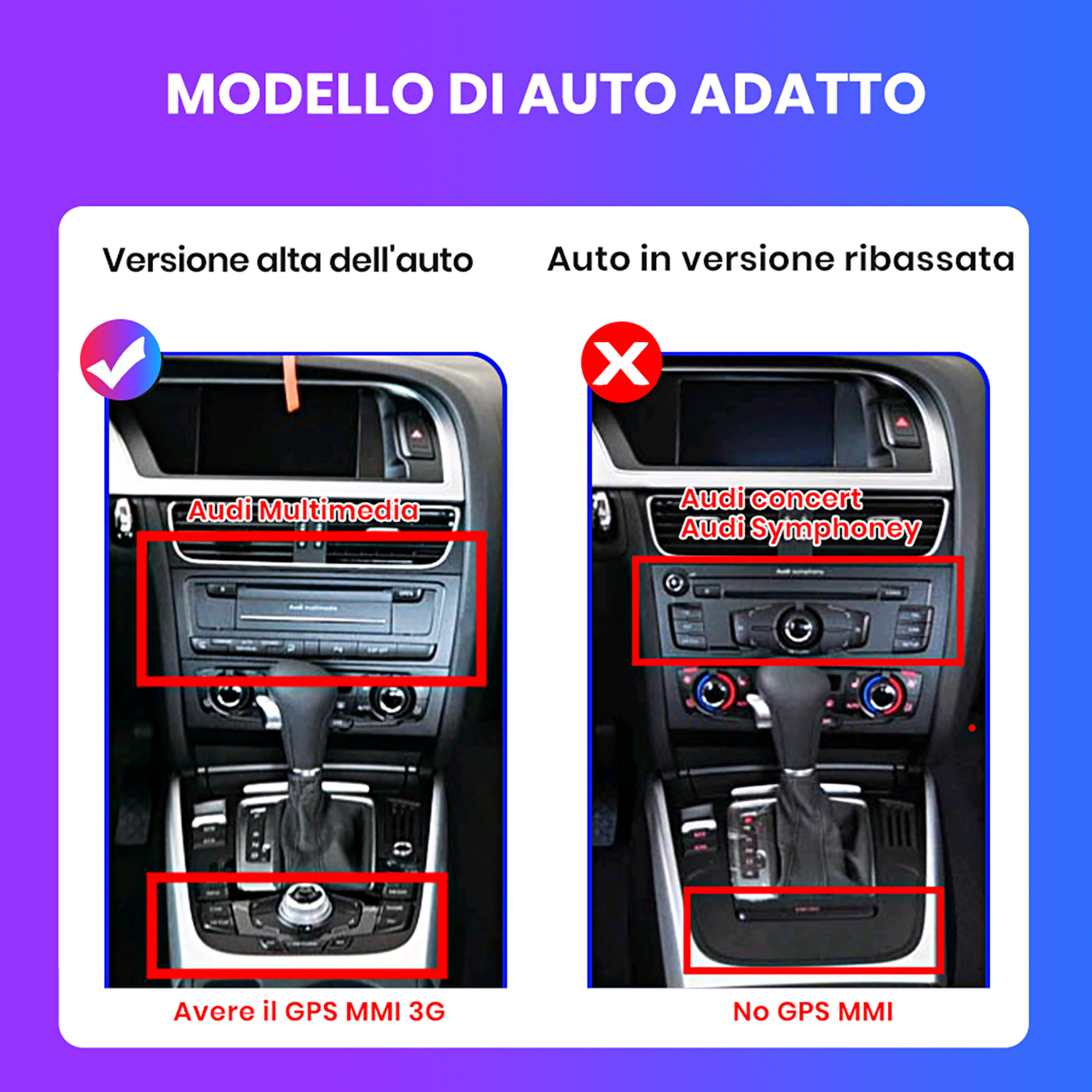 Cruscotto Audi: a sinistra con MMI 3G, a destra senza.