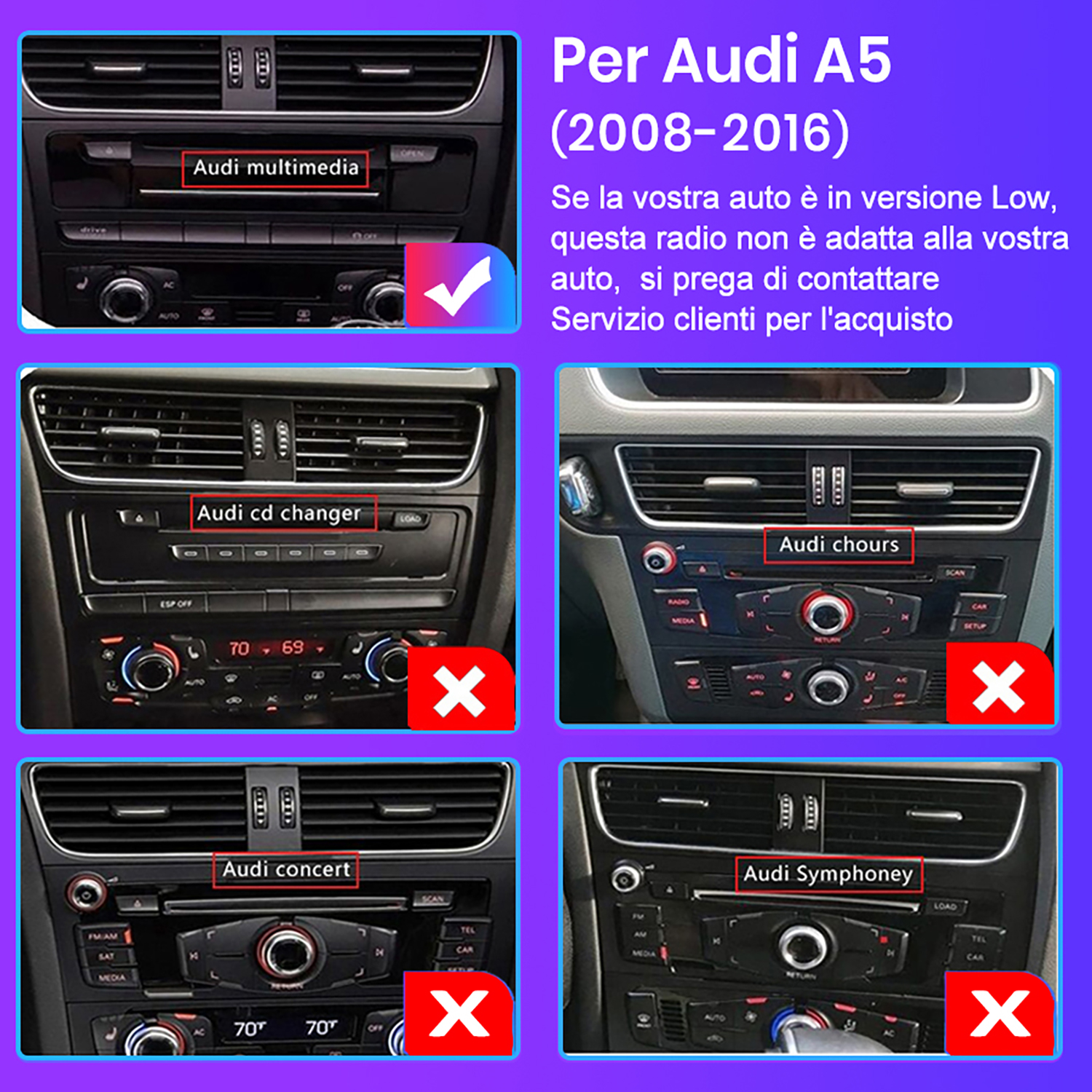 Sistemi di infotainment Audi A5: Multimedia, CD changer, Concert, Chrous, Symphoney.