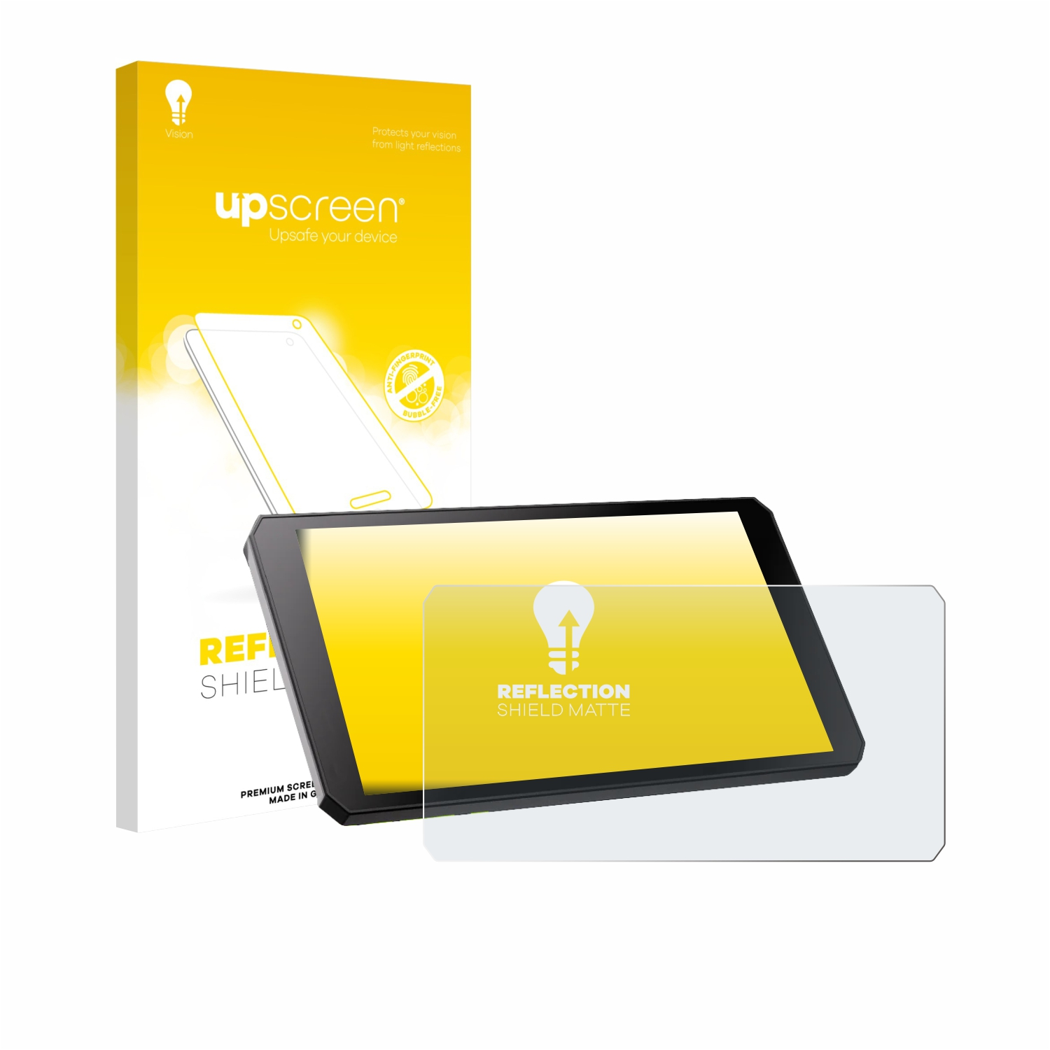 UpScreen Displayschutzfolie für Tablets und Verpackung.