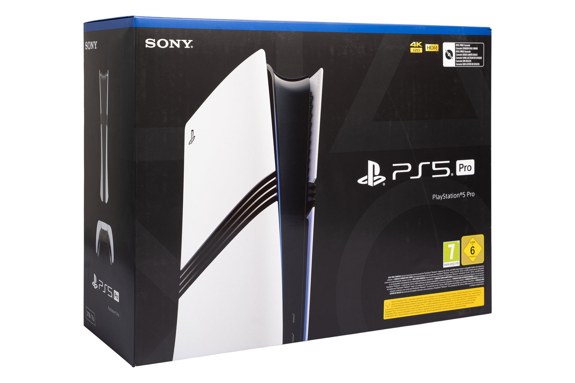 PlayStation 5 Pro Konsole in OVP, mit Sony und PS5 Pro Logo.