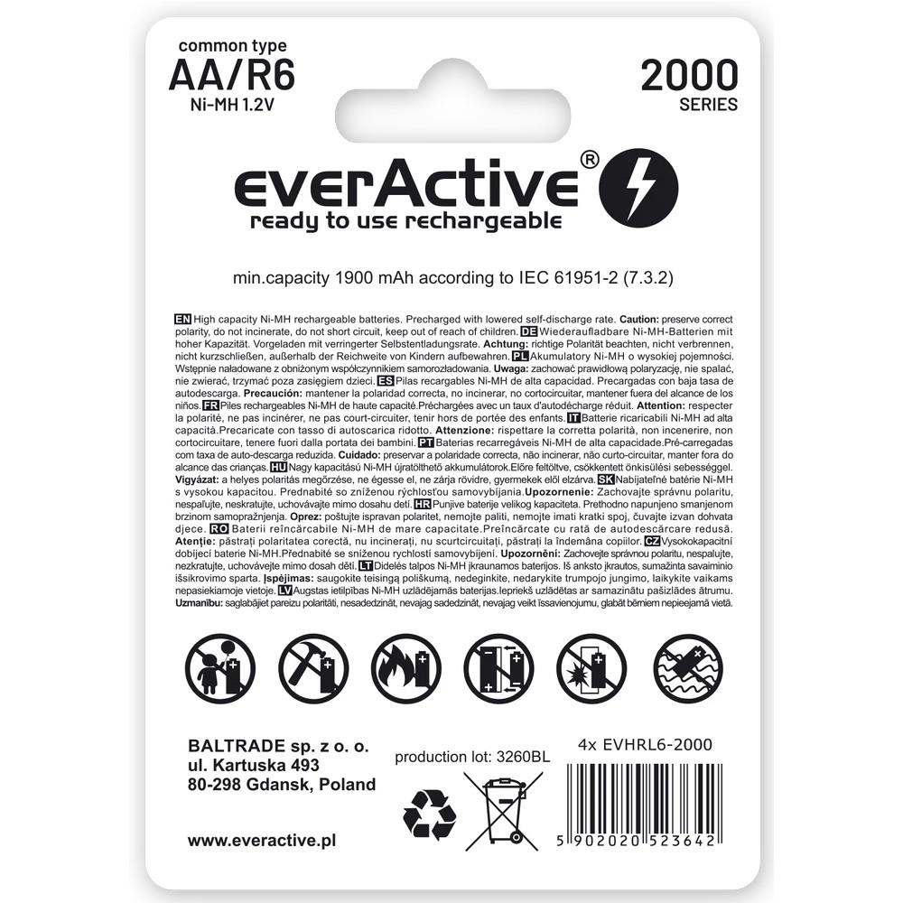 Verpackung für AA/R6 Ni-MH Batterien, 1.2V, 1900 mAh, mit Warnhinweisen.