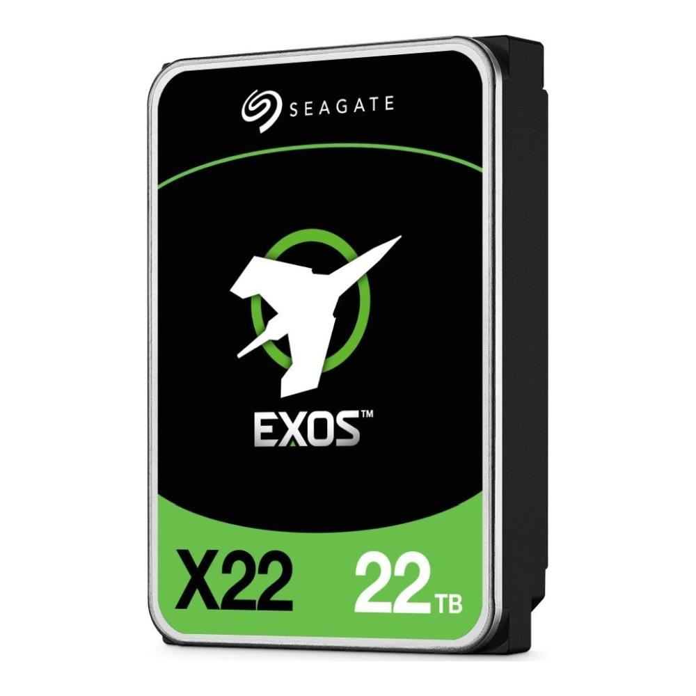 Dysk twardy Seagate Exos X22 22TB. Białe logo sokoła na czarno-zielonym tle.