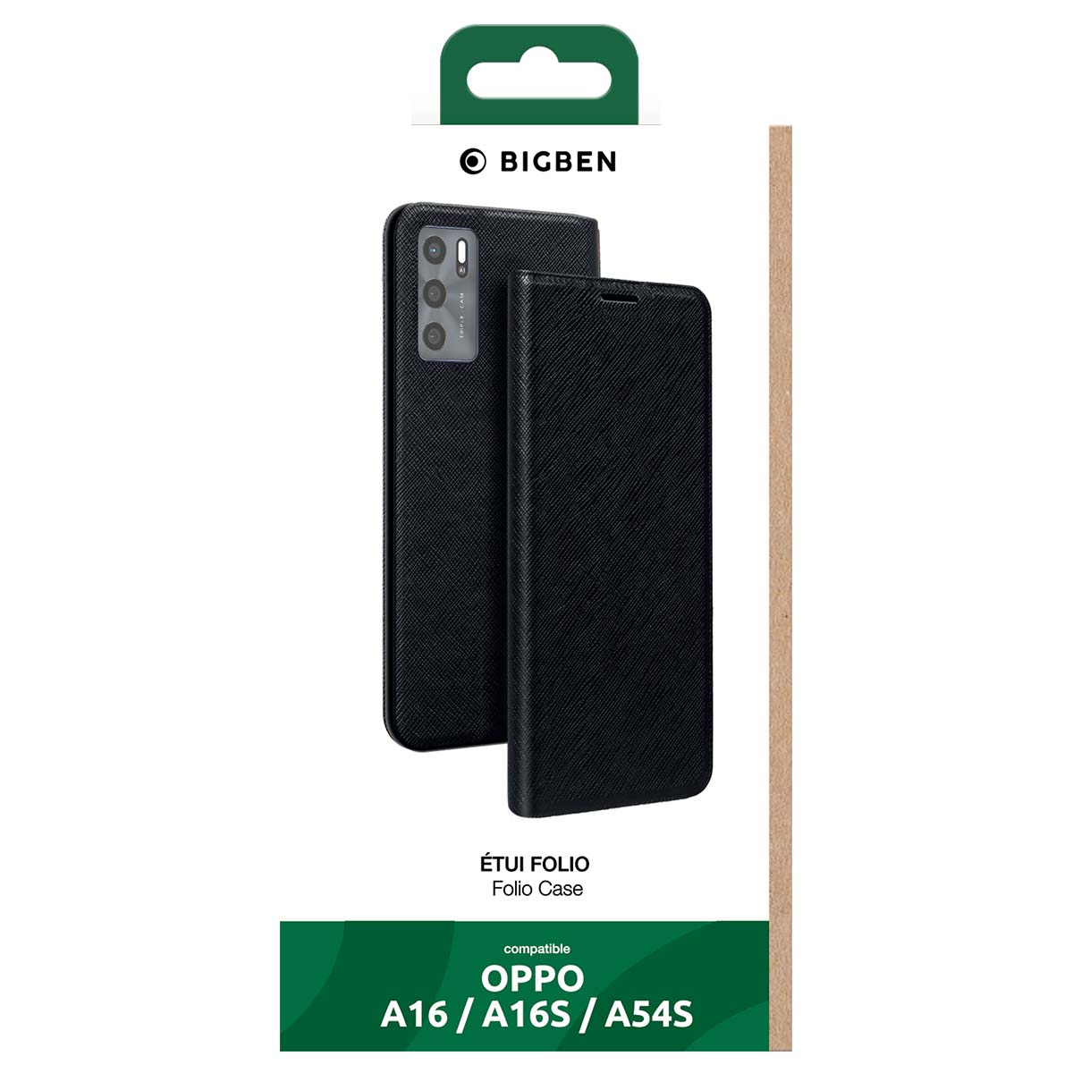 Custodia nera per telefono con tripla fotocamera, compatibile OPPO A16/A16S/A54S.