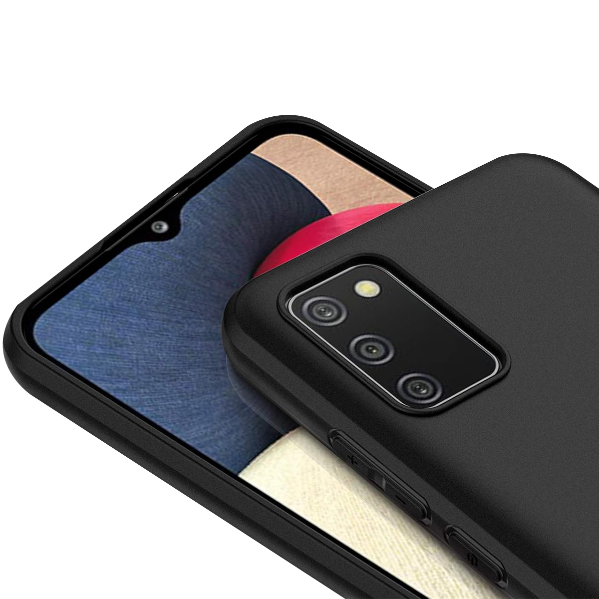 Smartphone nero con modulo fotocamera rettangolare e tre lenti.