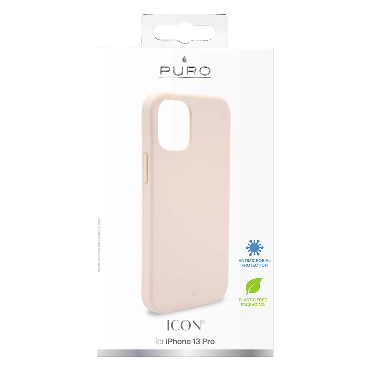 Una cover rosa per iPhone 13 Pro su confezione bianca.