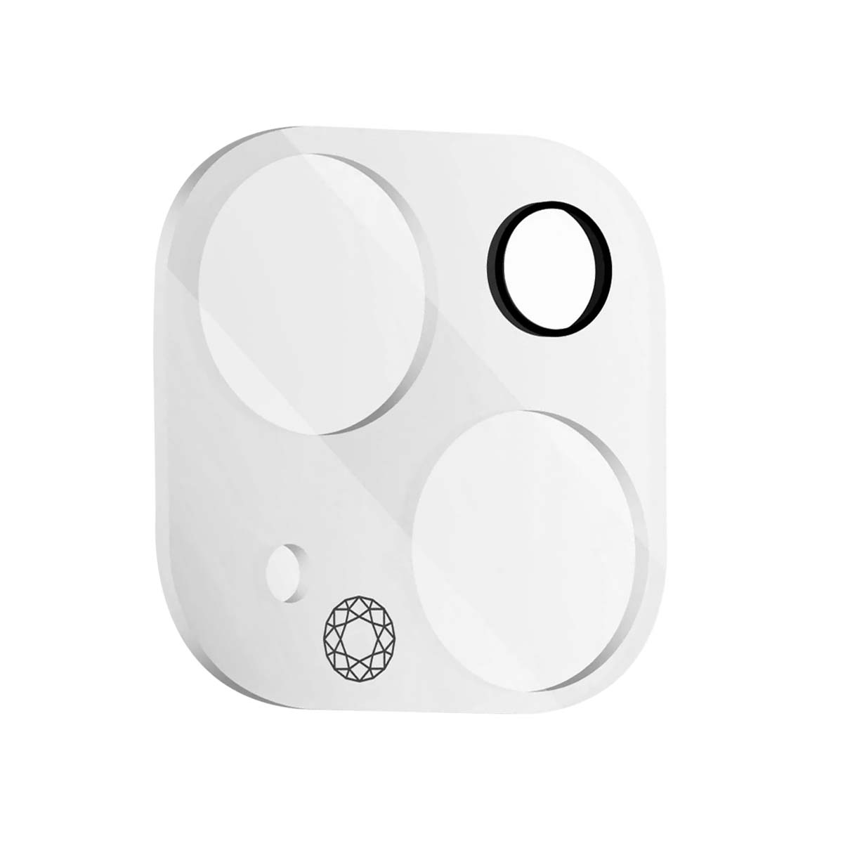 White phone camera cover with three circles and a pattern.
