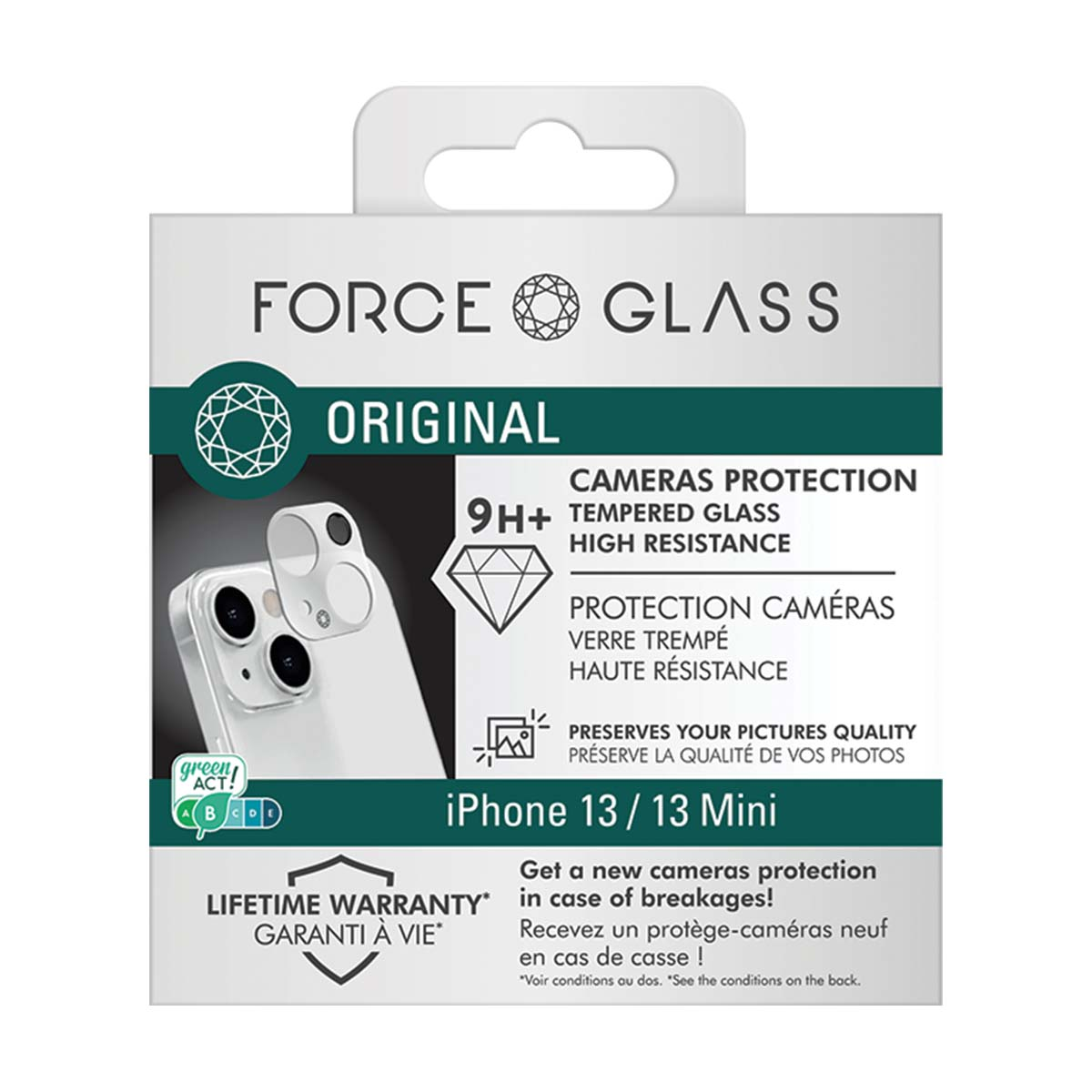 Force Glass camera protection for iPhone 13/13 Mini, tempered glass.