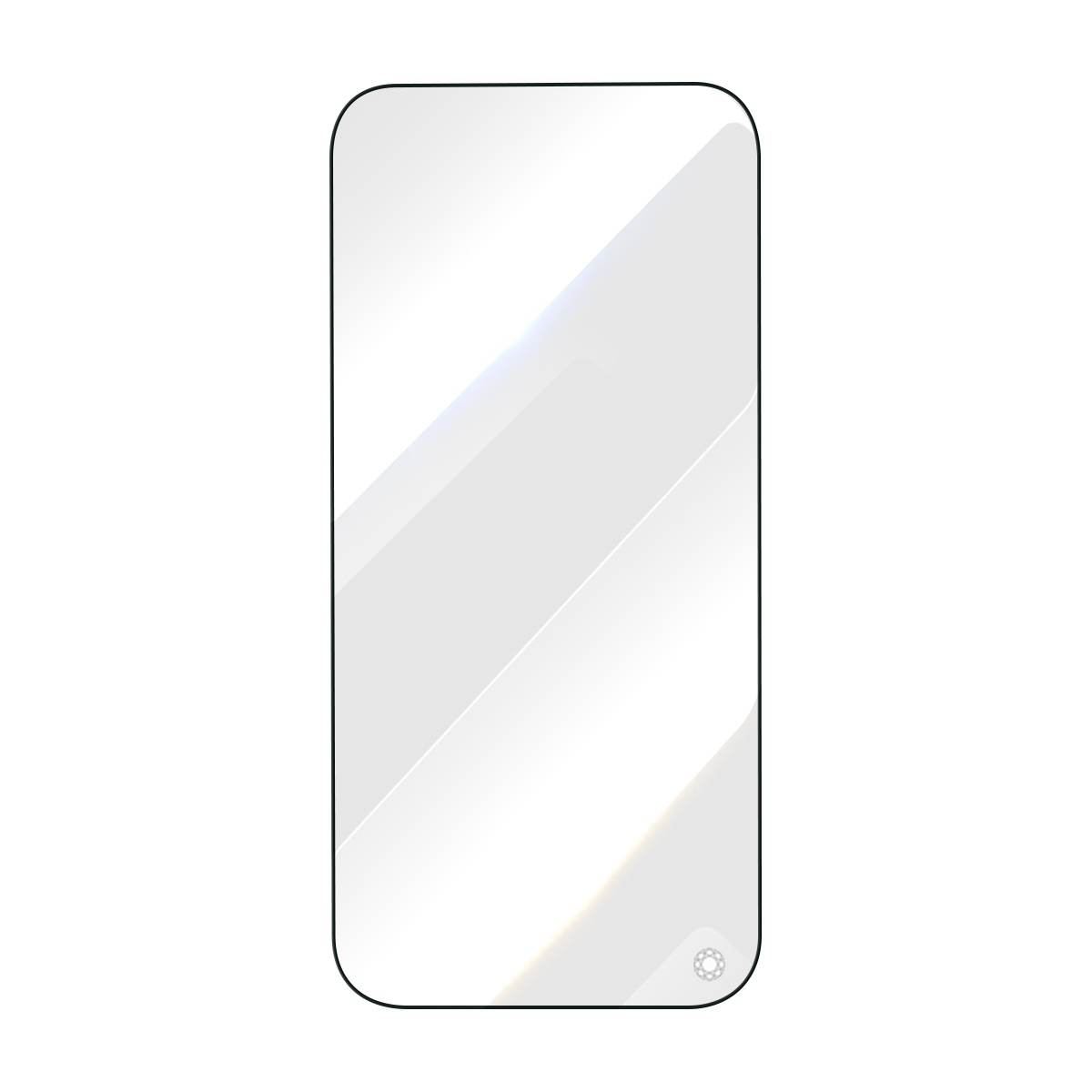 Een screenprotector voor smartphone met afgeronde hoeken, witte achtergrond.