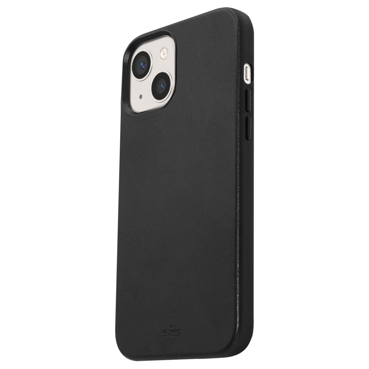 Una custodia nera per iPhone con due obiettivi e un logo.
