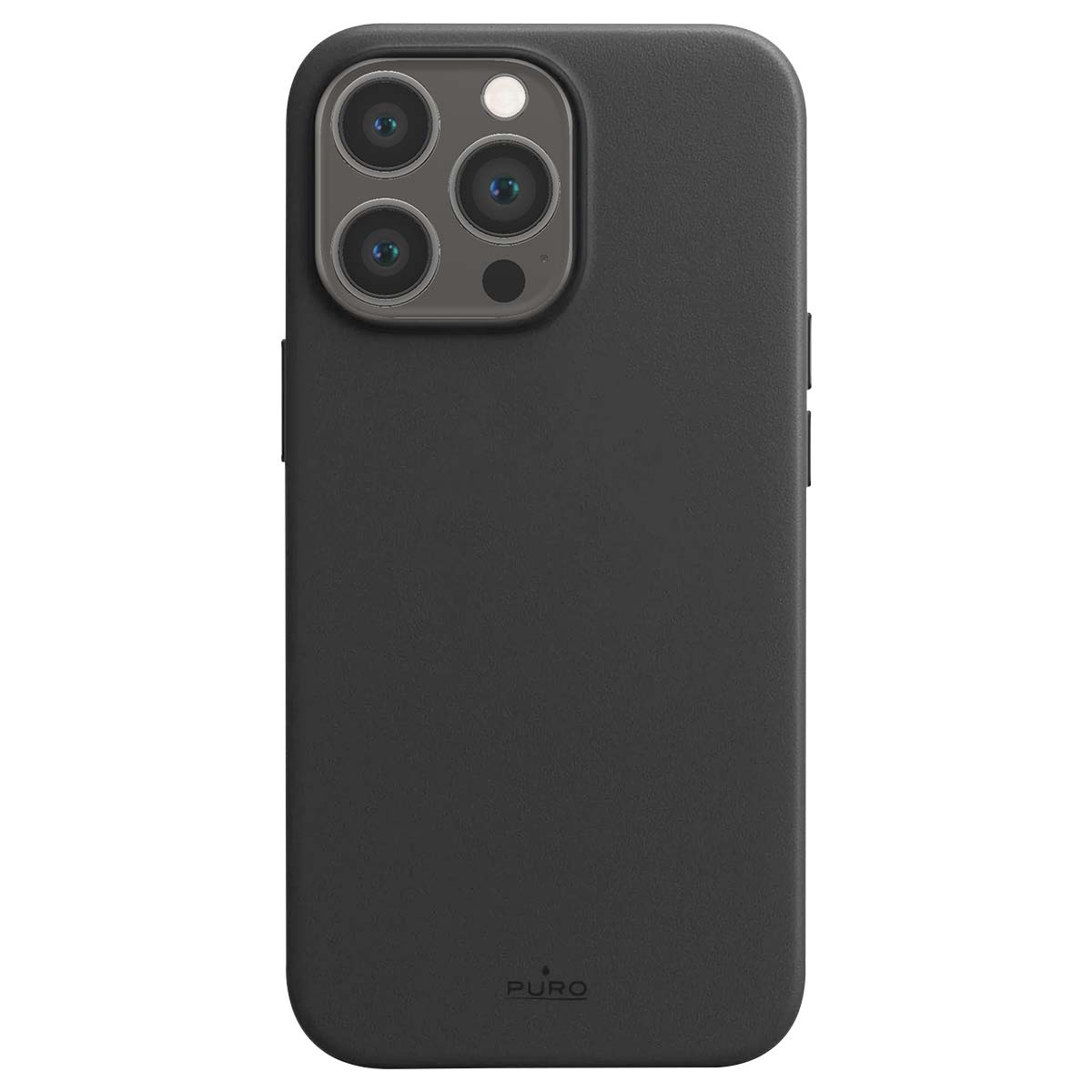 Custodia nera per telefono con triplo ritaglio fotocamera e logo PURO.