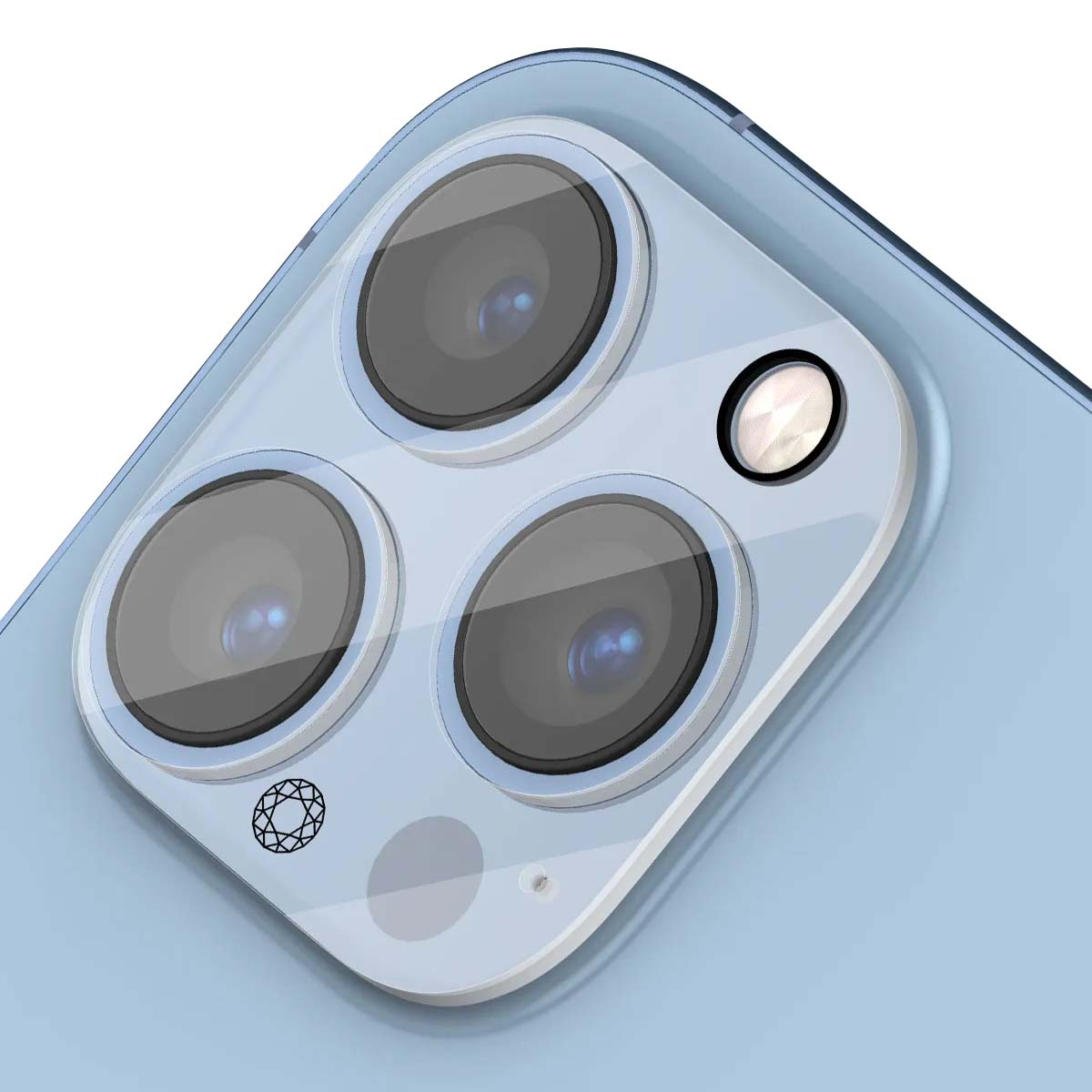 Blue phone back with triple camera module and flash.