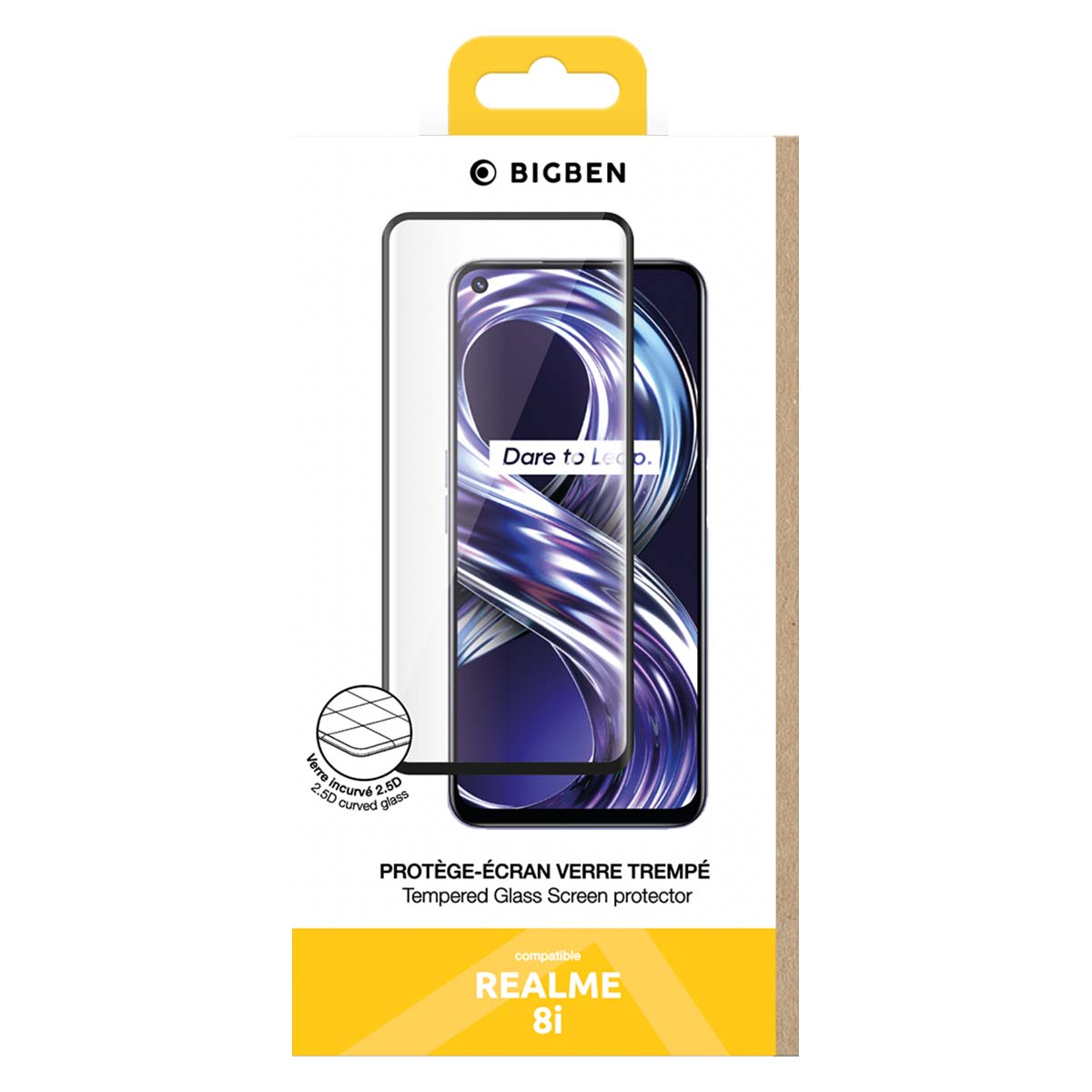 BIGBEN gehard glazen schermprotector verpakking voor Realme 8i.