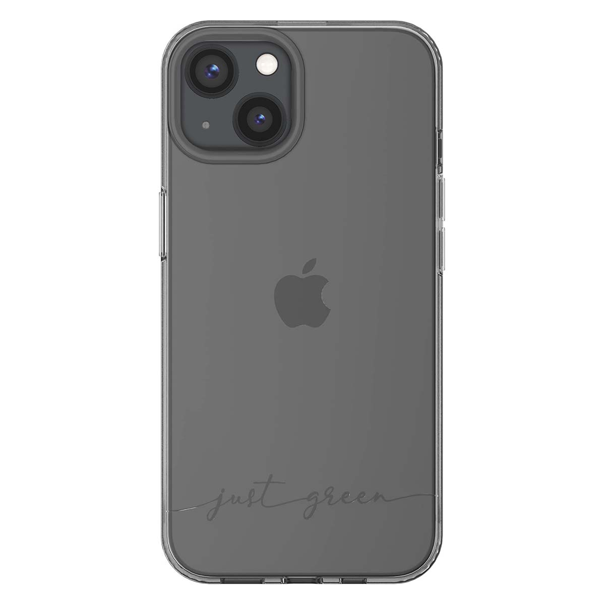 Graue Hülle für iPhone mit Kamera und Logo.