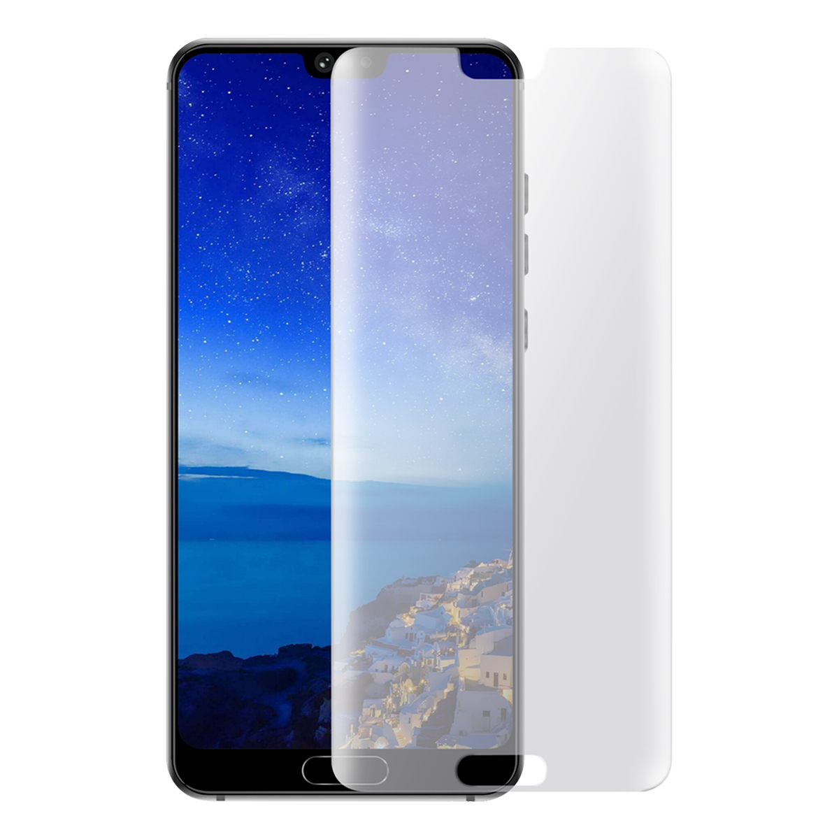 Uno smartphone con una protezione per lo schermo parzialmente posizionata sul display.