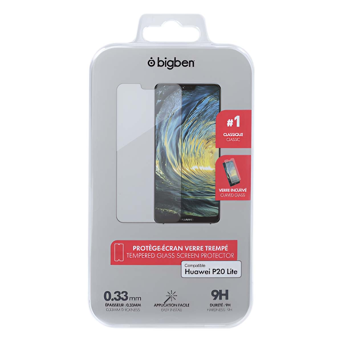 Confezione Bigben per proteggi schermo in vetro temperato per Huawei P20 Lite.