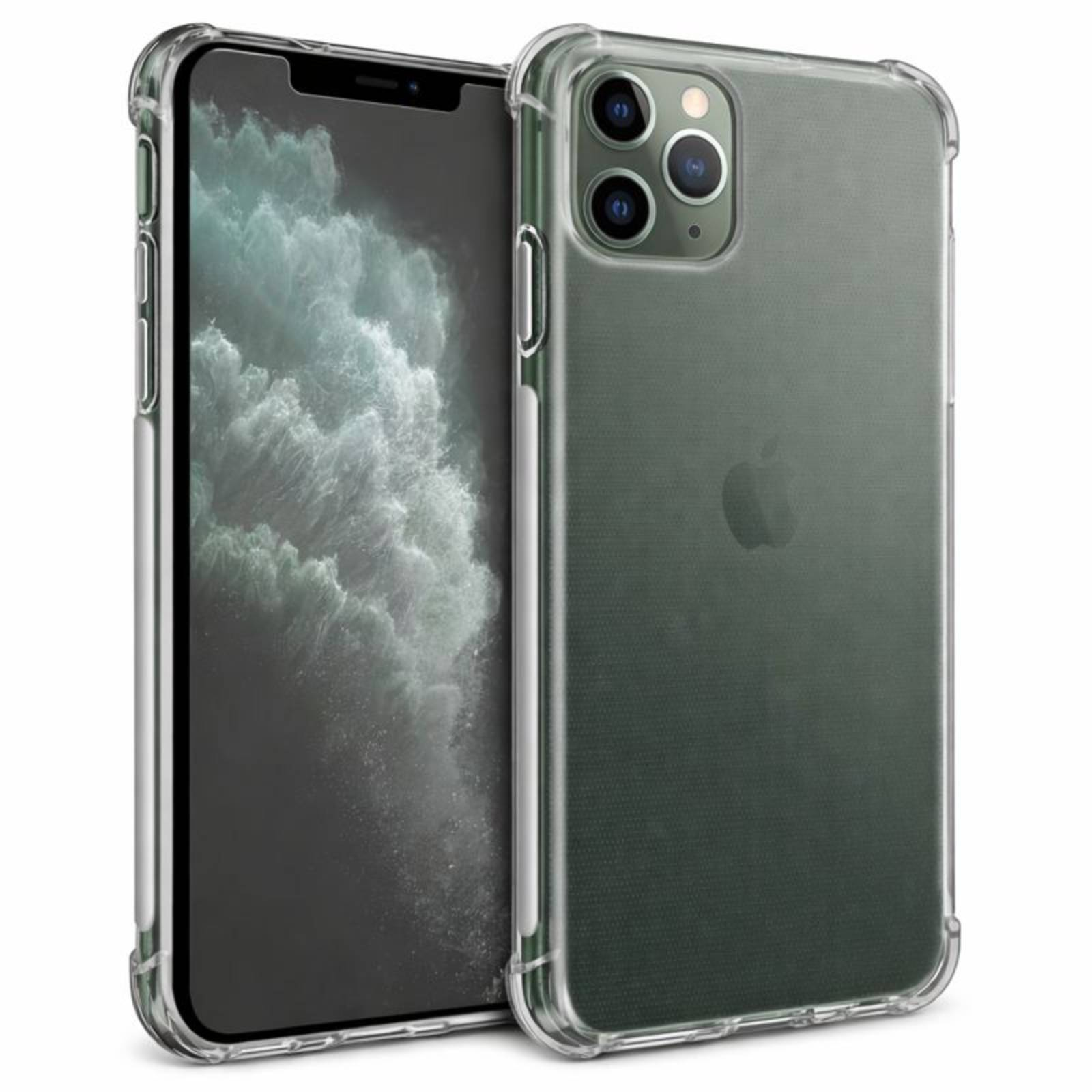 Un set di custodie trasparenti per uno smartphone con fotocamere.