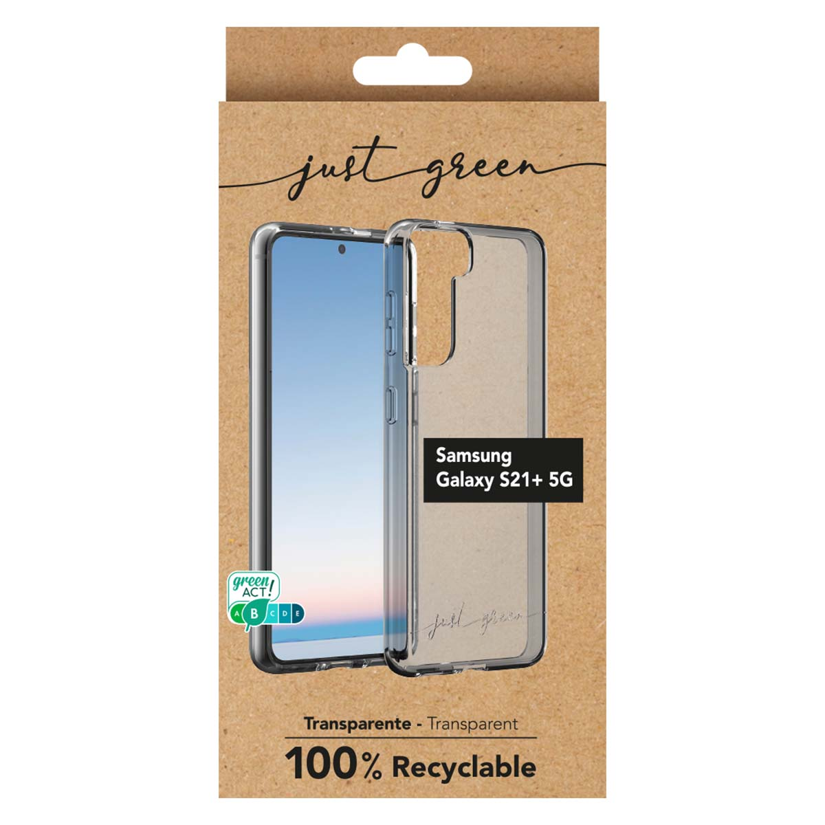 Custodia trasparente per Samsung Galaxy S21+ 5G, riciclabile al 100%.