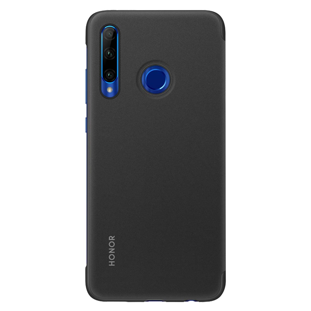 Custodia nera per telefono con tripla fotocamera e sensore.