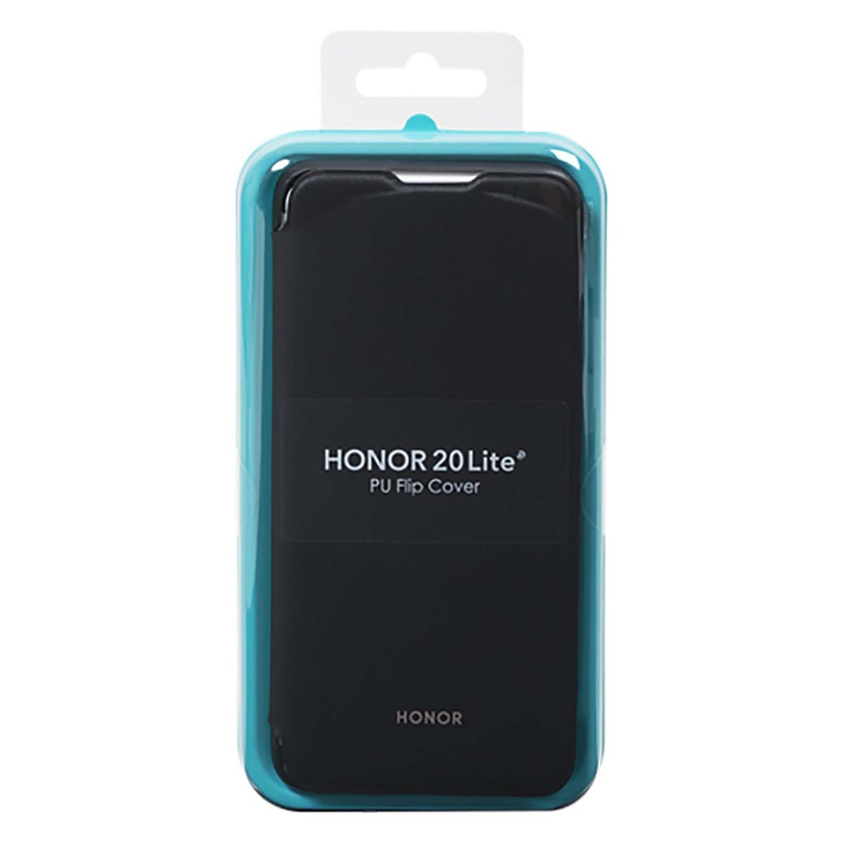 Copertina flip PU nera per Honor 20 Lite in confezione trasparente.