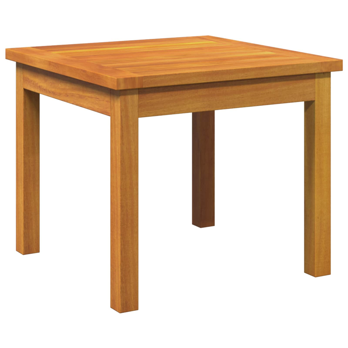 Ein kleiner Holztisch mit vier Beinen und einer Holzoberfläche.
