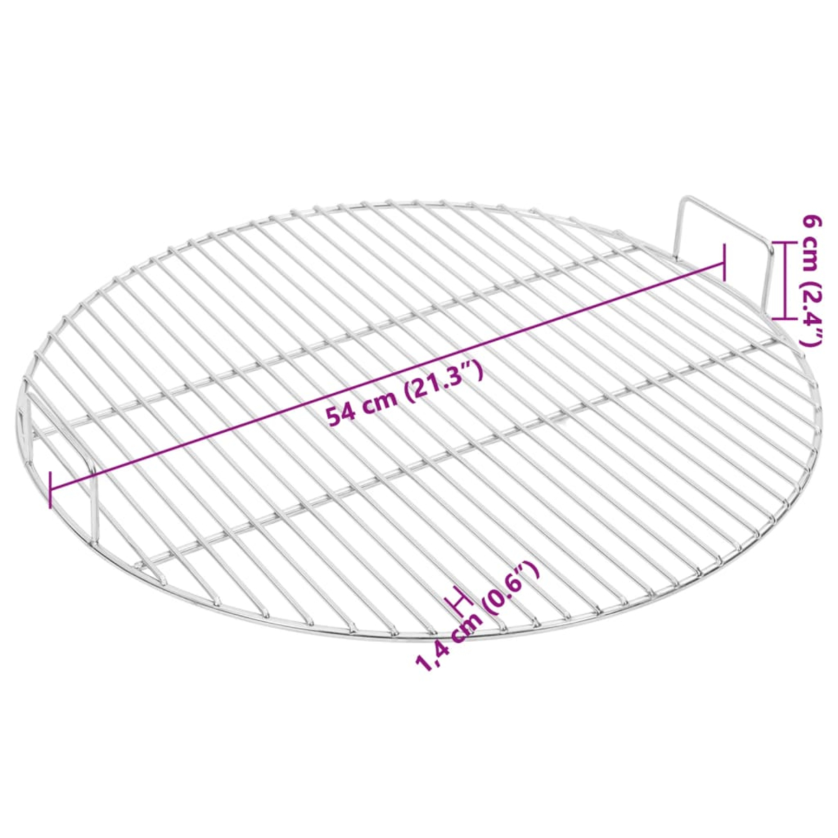 Ein runder Grillrost aus Metall mit 54cm Durchmesser und Henkeln.