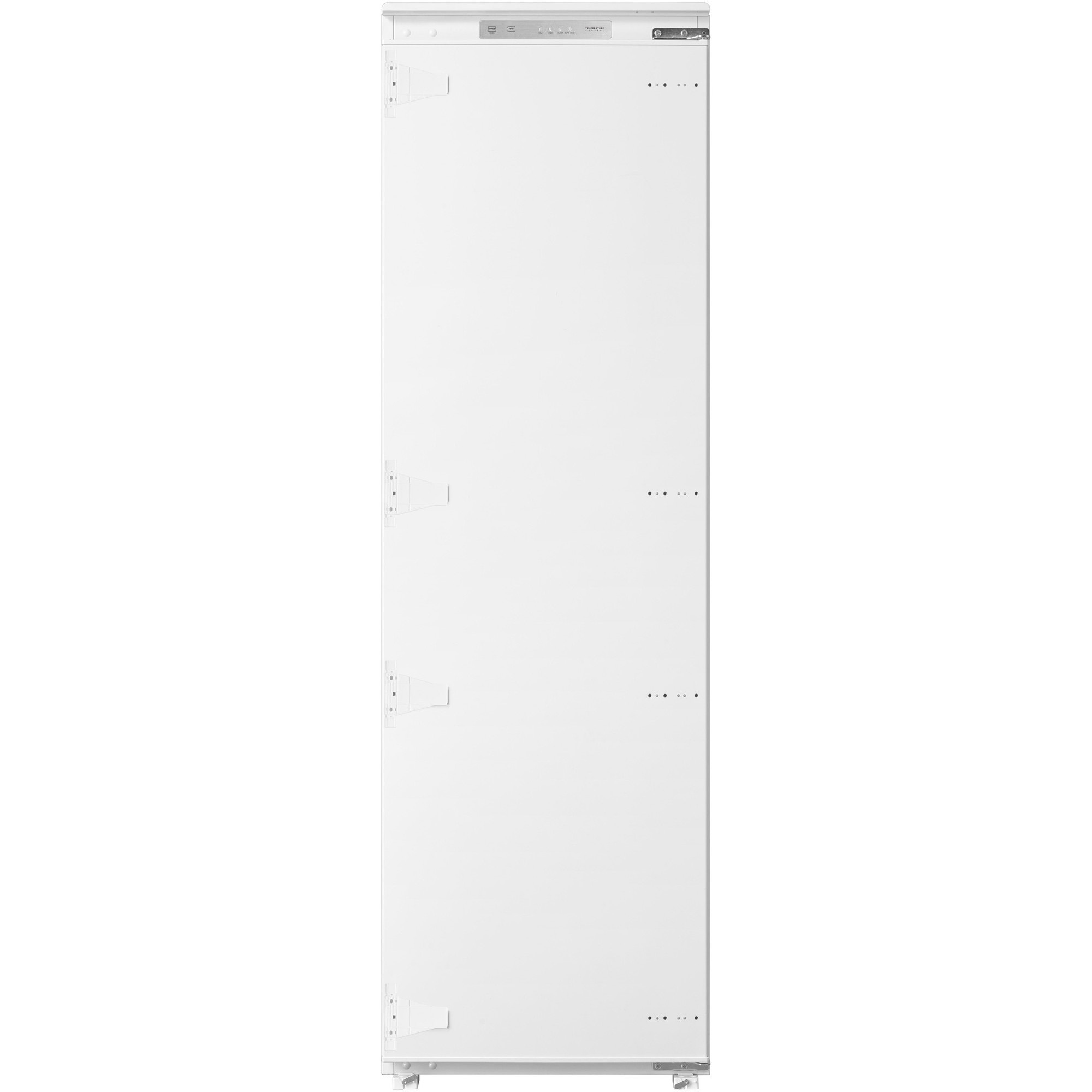 Un réfrigérateur blanc avec panneau de commande en haut.